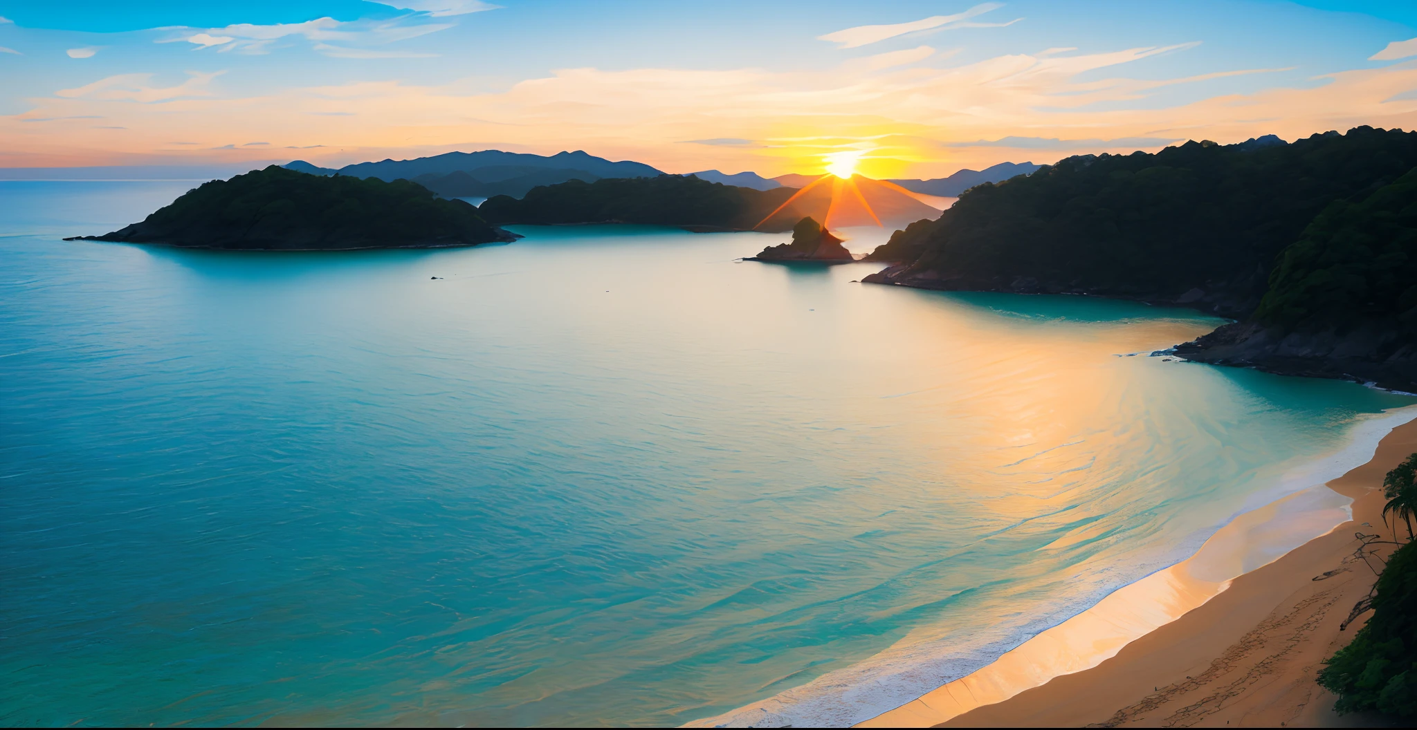 Serene、a paradise、Guitar、backs、mare、the setting sun