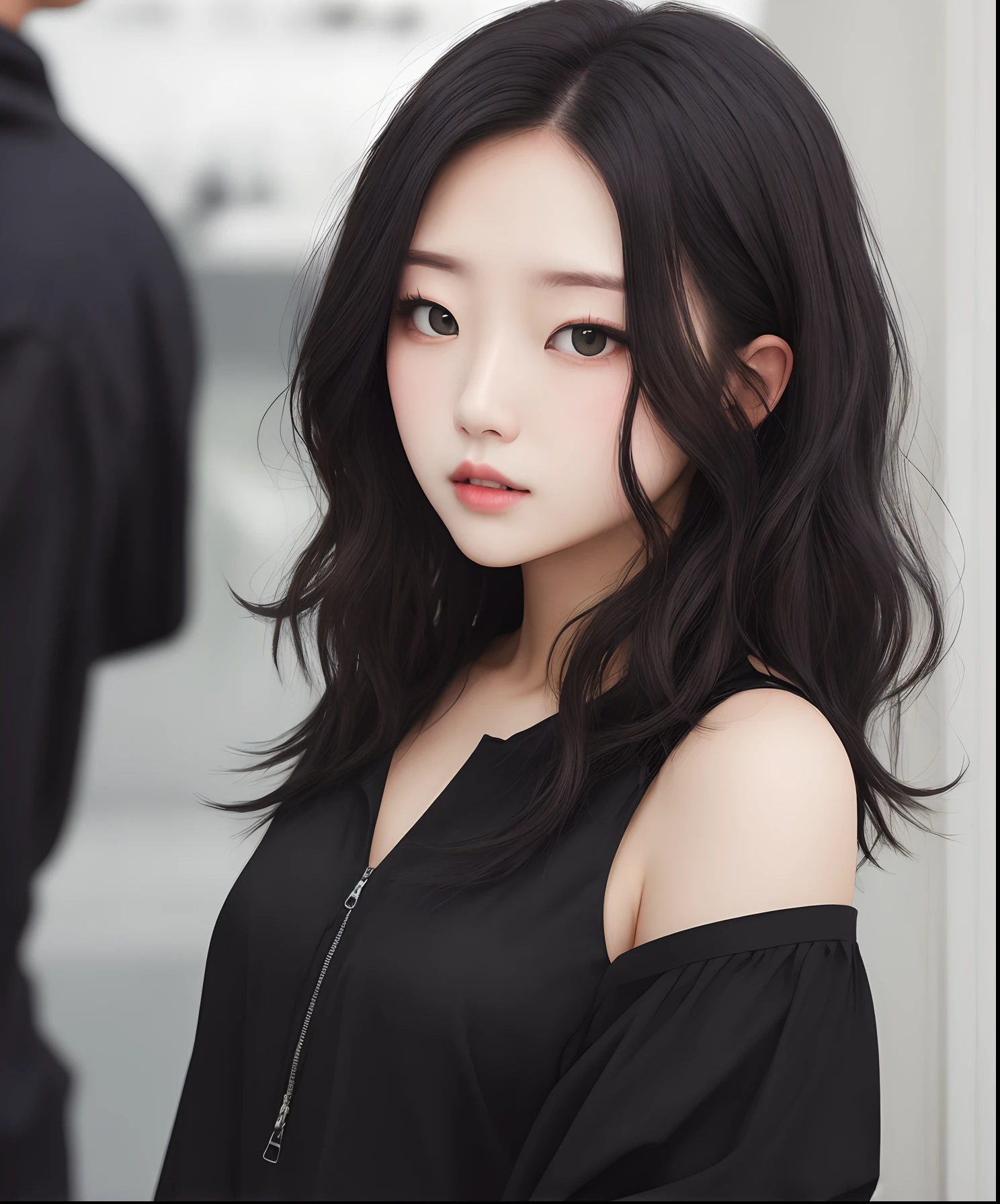 Medium Hair, Black Clothing