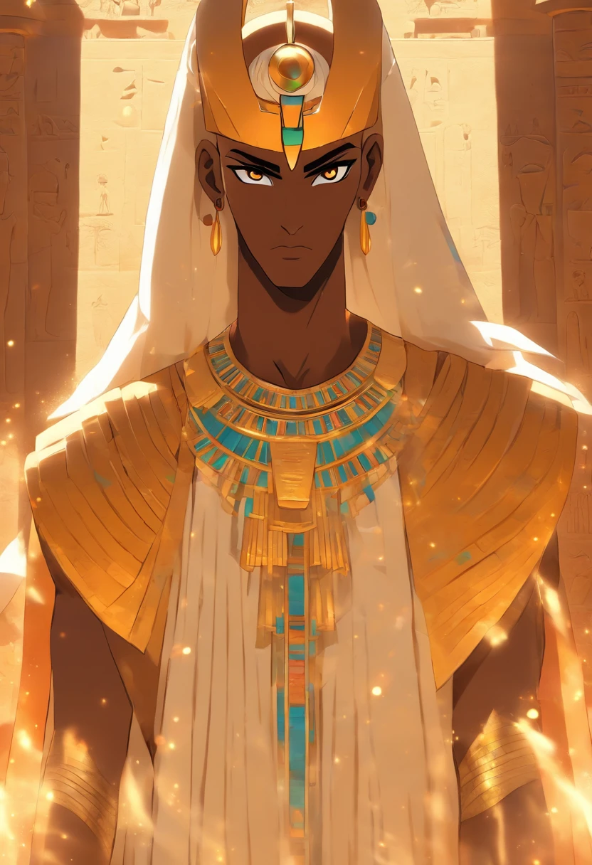 (((bald Ptah)) best quality, very high resolution, 4K detailed CG, masterpiece, Egyptian mythology,Ptah,sunlight,craftsman god, Ancient Egypt, standing pose, white robe, Egyptian clothes, desert, pyramid ,Ancient Egypt, ((architect god)), aesthetic, beautiful image, centered on screen, standing pose