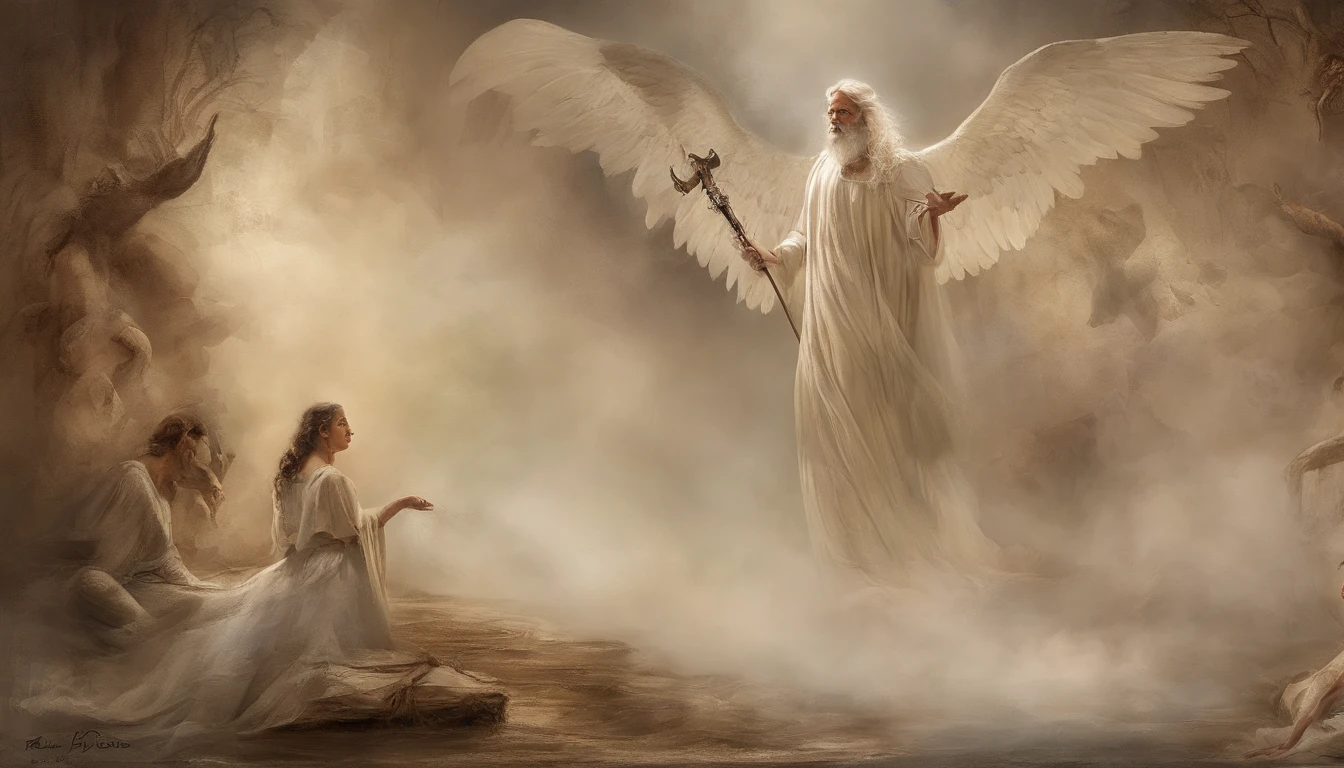 Angels and demons are in an idea,Pensamentos inatos,Um pensamento do inferno,Heaven and hell are fleeting。Cinematic image effects,anjo versus diabo,Cinematic image effects,profundidade de campos,Feixe alto,Luz Real,Traching de raias,OC rendering,hyper-realistic,melhor qualidade,Obras-prima 8k