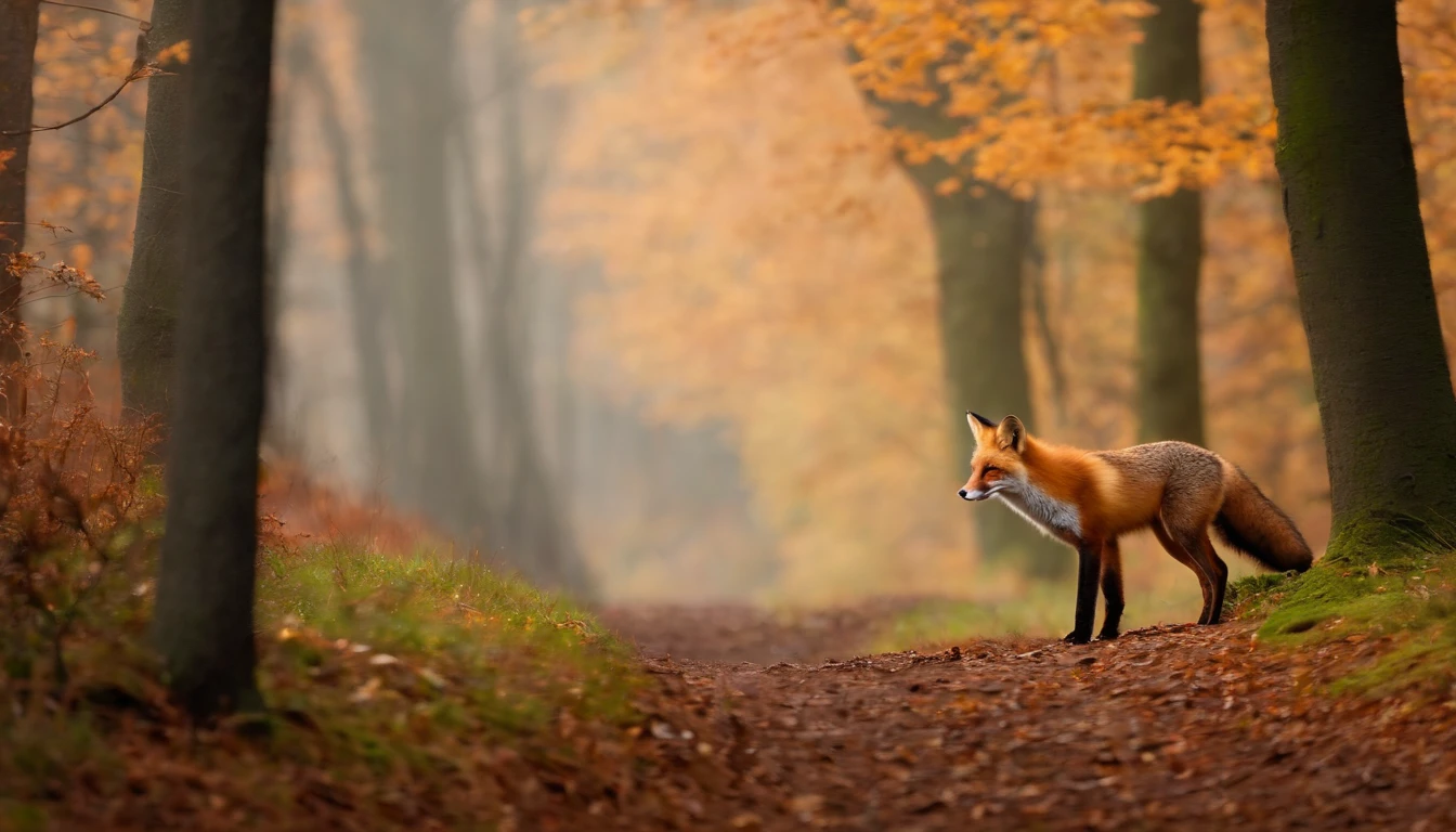 A fox takes a leisurely walk in the woods
