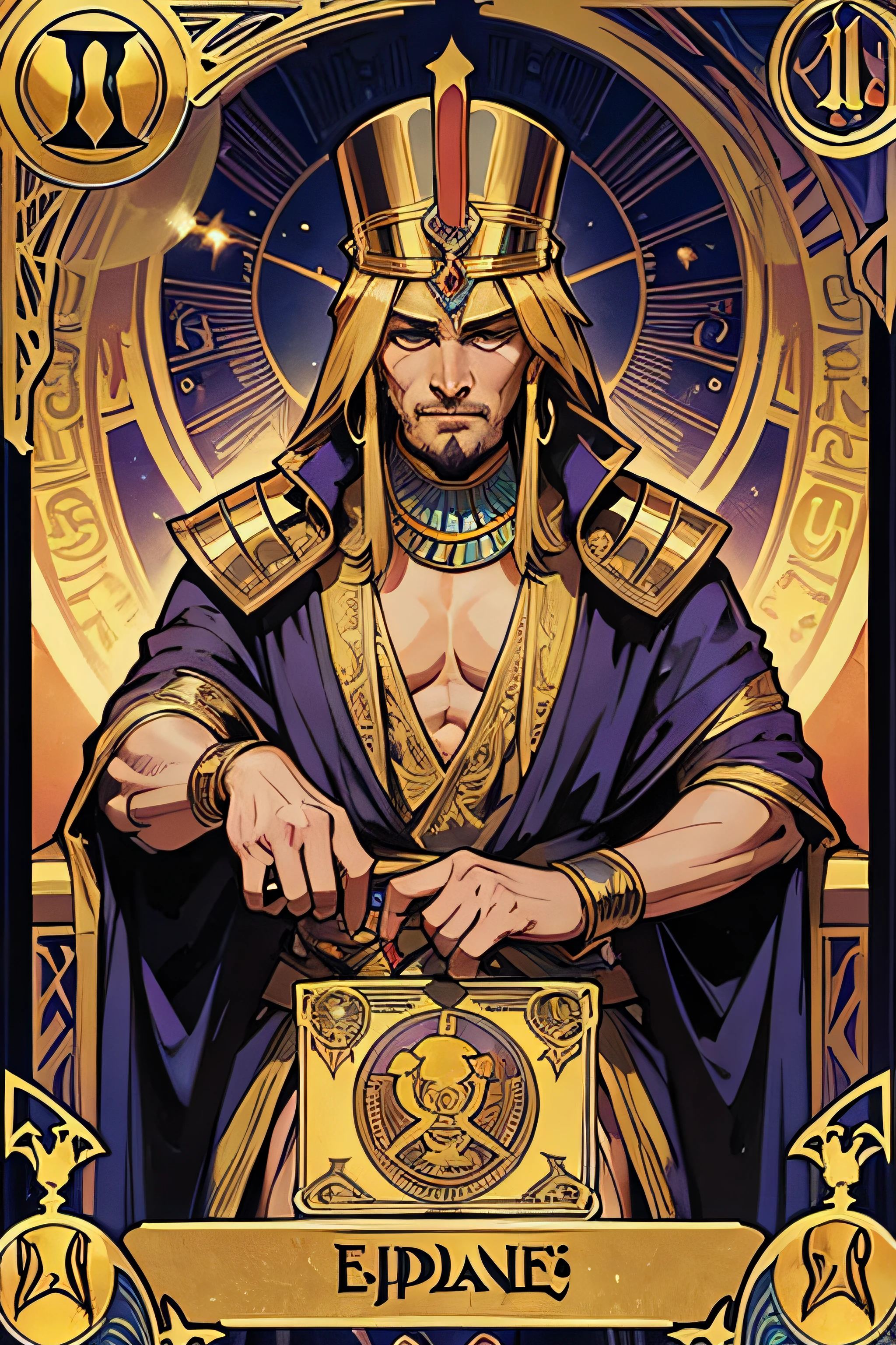 THE EMPEROR, Egyptian king, Alphonse Mucha, Tarot cards
