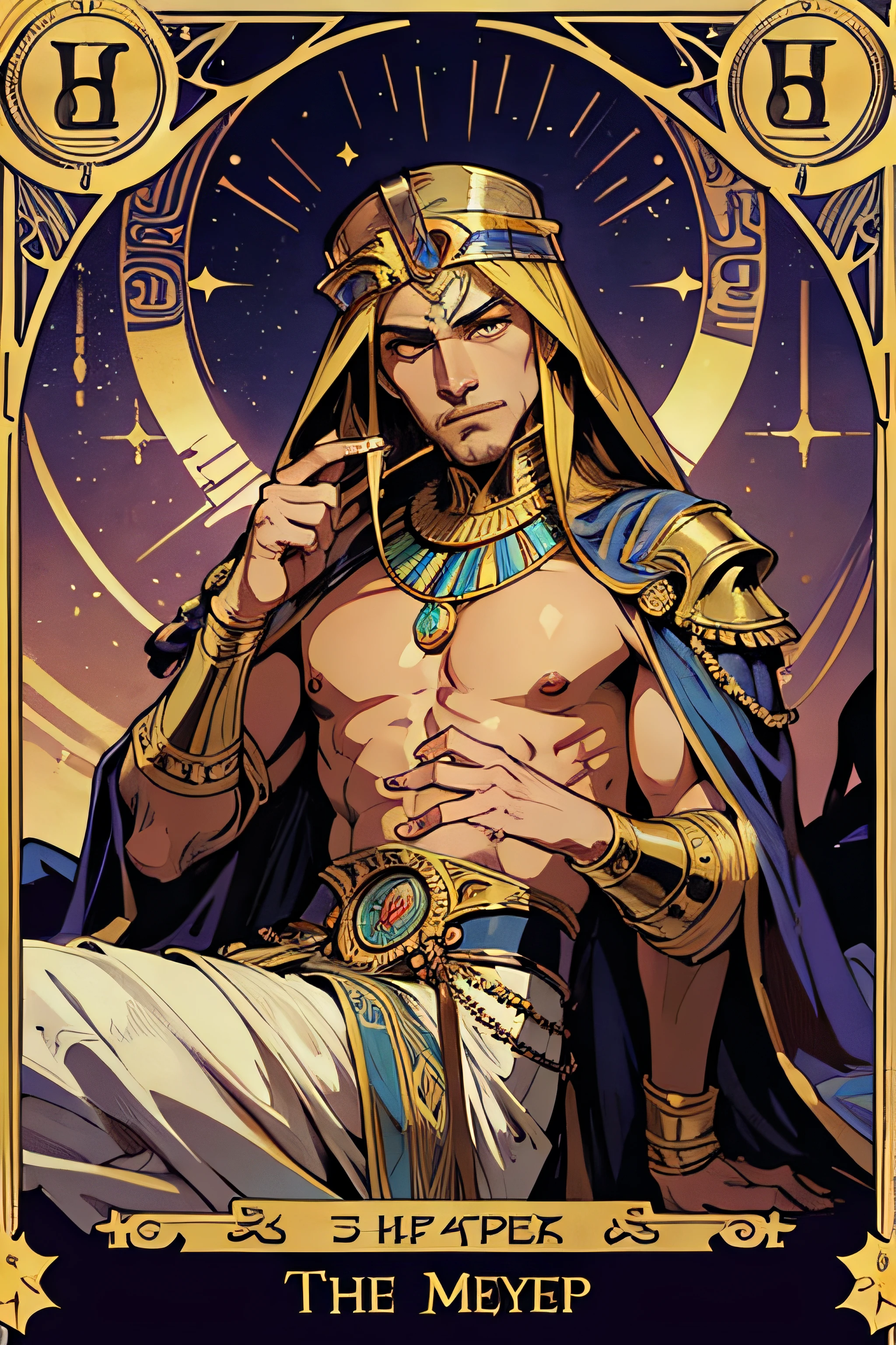 THE EMPEROR, Egyptian king, Alphonse Mucha, Tarot cards