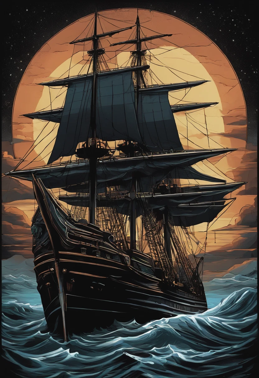 /Imagine Prompt: Illustration of a warship for a sticker on black background, en negrita, bordes dentados, Trashcore, sombreado claro --v 5.2