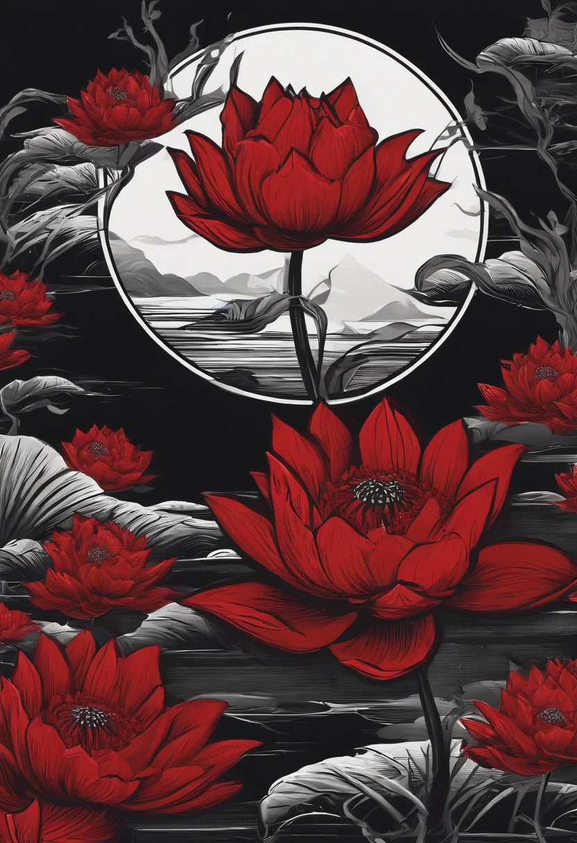 red insane logo with black lotus flower background written "infernal" anime style