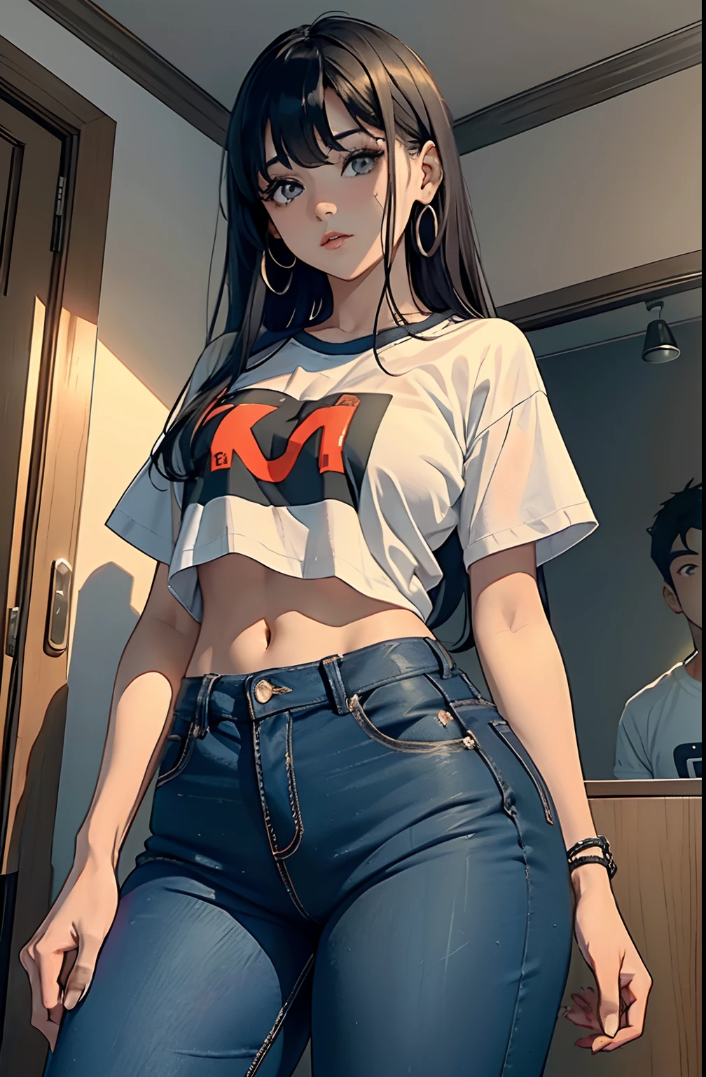 Best quality, Master, high resolucion,A girl with, Super beautiful face, super beautiful eye, Super beautiful hair,Magazine covers,Trendy outfits,body complet,Backshot