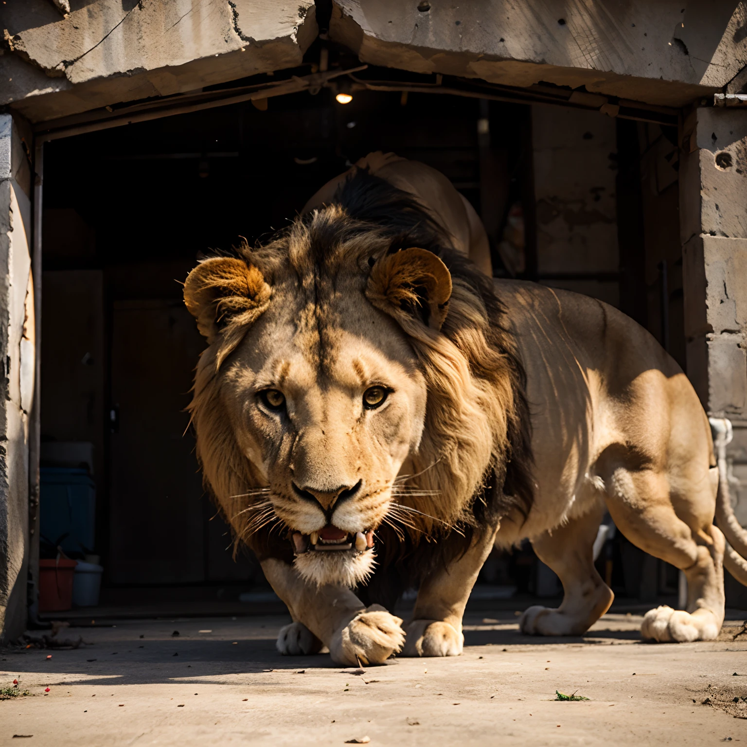 Lion eating a rat