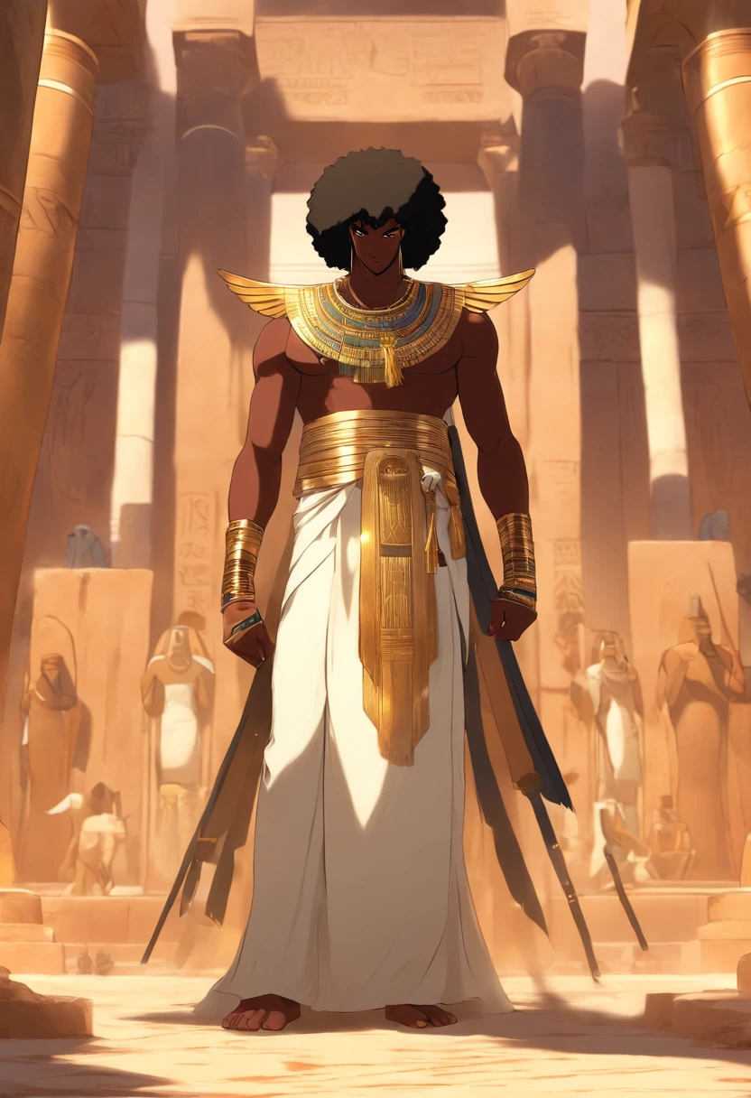 (((Black man black cock))) best quality, very high resolution, 4K detailed CG, master piece, Egyptian mythology,Min,Egyptian tomb, Ancient Egypt, standing pose, white clothes, Egyptian clothes, Egyptian temple, desert, Egypt Ancient, ((flail in hand)), Egyptian palace, aesthetics, Beautiful image, centered on canvas, standing pose