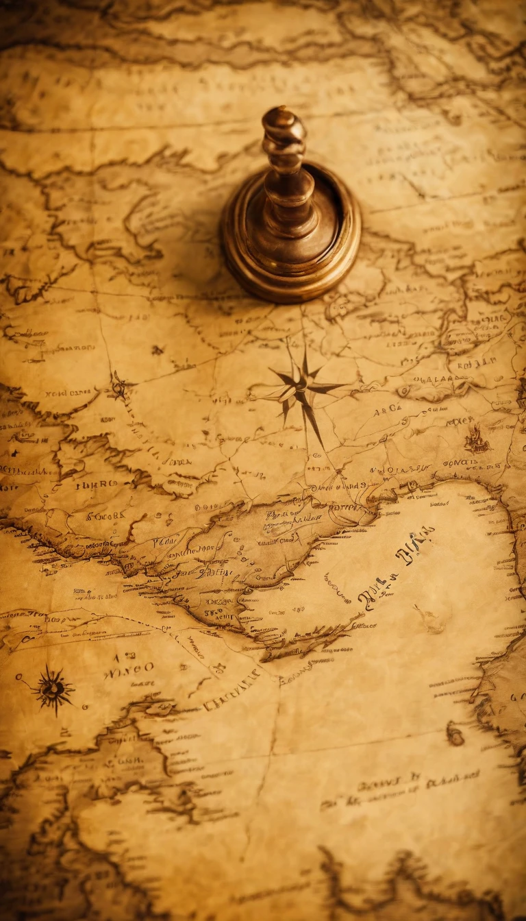 Realistic pirate map charting a route to hidden treasure marked by X on an old and antique paper