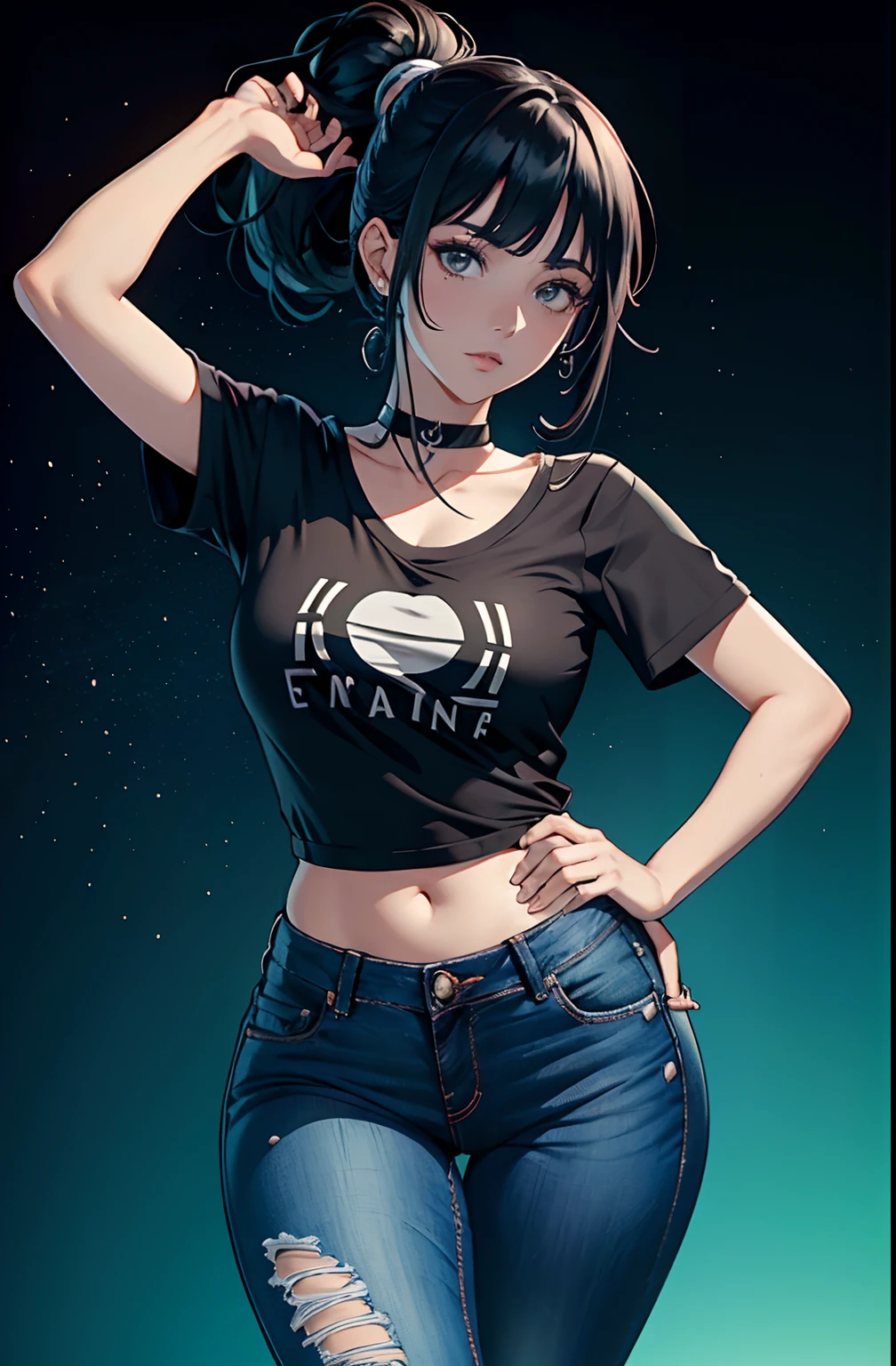 Momo Yaoyorozu, muito sensual, com roupas de funkeira, brasileira, rio de janeiro, dancing funk, rebolando, bunda grande, pernas grossas, usando um short jeans extremamente curto, usando uma mini blusa, umbigo com pirsing, sneakers Nike, cabelo comprido, Speaker behind, corpo inteiro, muito realista, extremamente sexy, 8k, 8k extremamente detalhado), (um extremamente delicado e bonito), (obra-prima), (melhor qualidade: 1.0), (ultra highres:1.0)
