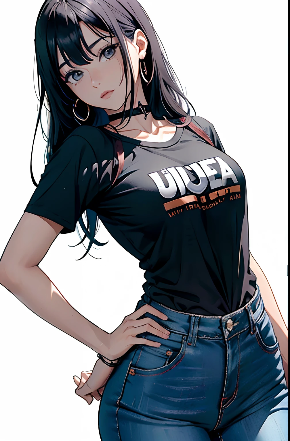 (Hinata Hyuga, muito sensual, com roupas apertadas, bunda grande, pernas grossas, Wearing extremely tight jeans, usando uma mini blusa, umbigo com pirsing, cabelo grande, Speaker behind, muito realista, extremamente sexy, 8k, 8k extremamente detalhado), (um extremamente delicado e bonito), (obra-prima), (melhor qualidade: 1.0), (ultra highres:1.0)