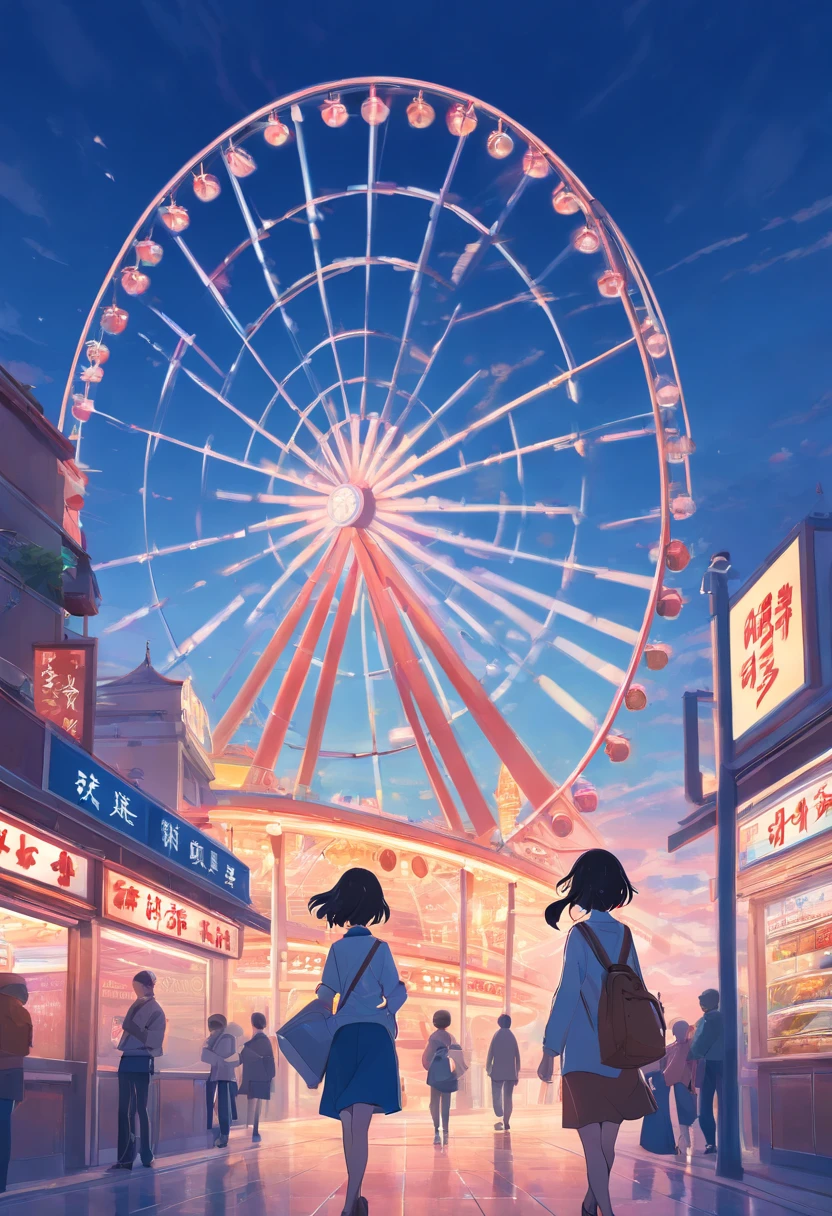 Tianjin propaganda poster,Tianjin Eye Ferris wheel,Skytower TV Tower,Century Clock