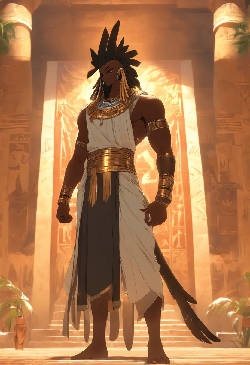 (((Black man black cock))) best quality, very high resolution, 4K detailed CG, master piece, Egyptian mythology,Min,Egyptian tomb, Ancient Egypt, standing pose, white clothes, Egyptian clothes, Egyptian temple, desert, Egypt Ancient, ((flail in hand)), Egyptian palace, aesthetics, Beautiful image, centered on canvas, standing pose