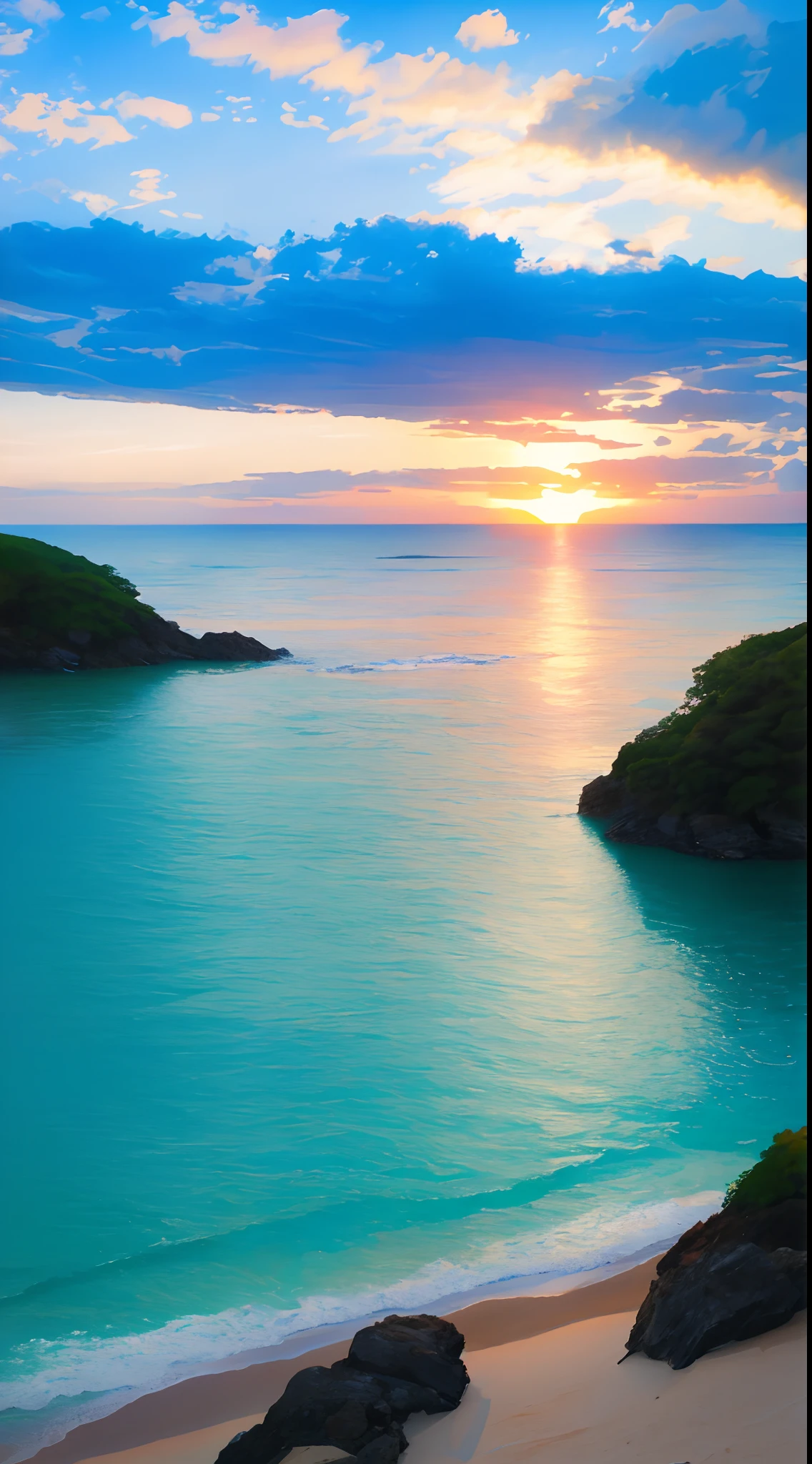 Serene、a paradise、Guitar、backs、mare、the setting sun