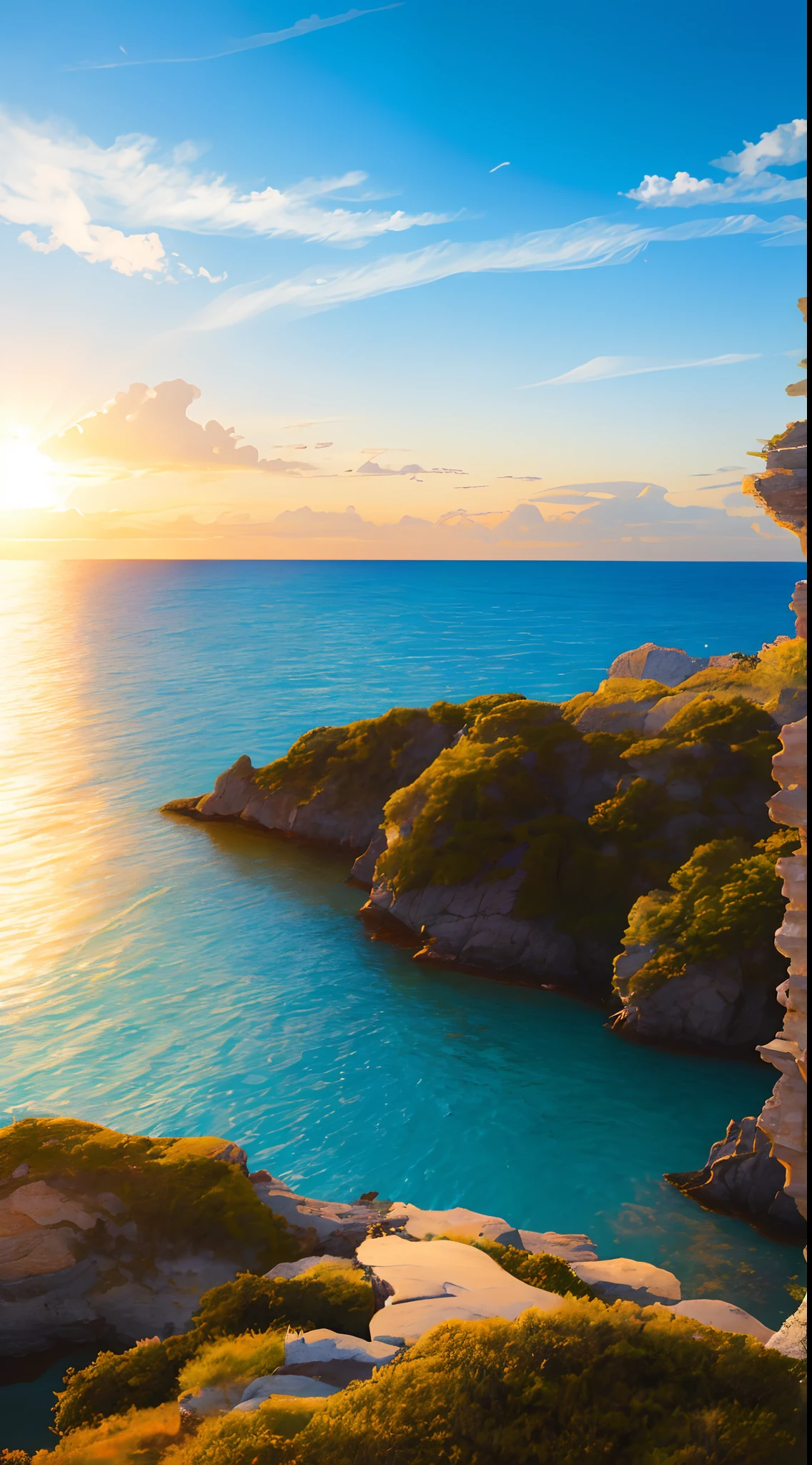 Serene、a paradise、Guitar、backs、mare、the setting sun