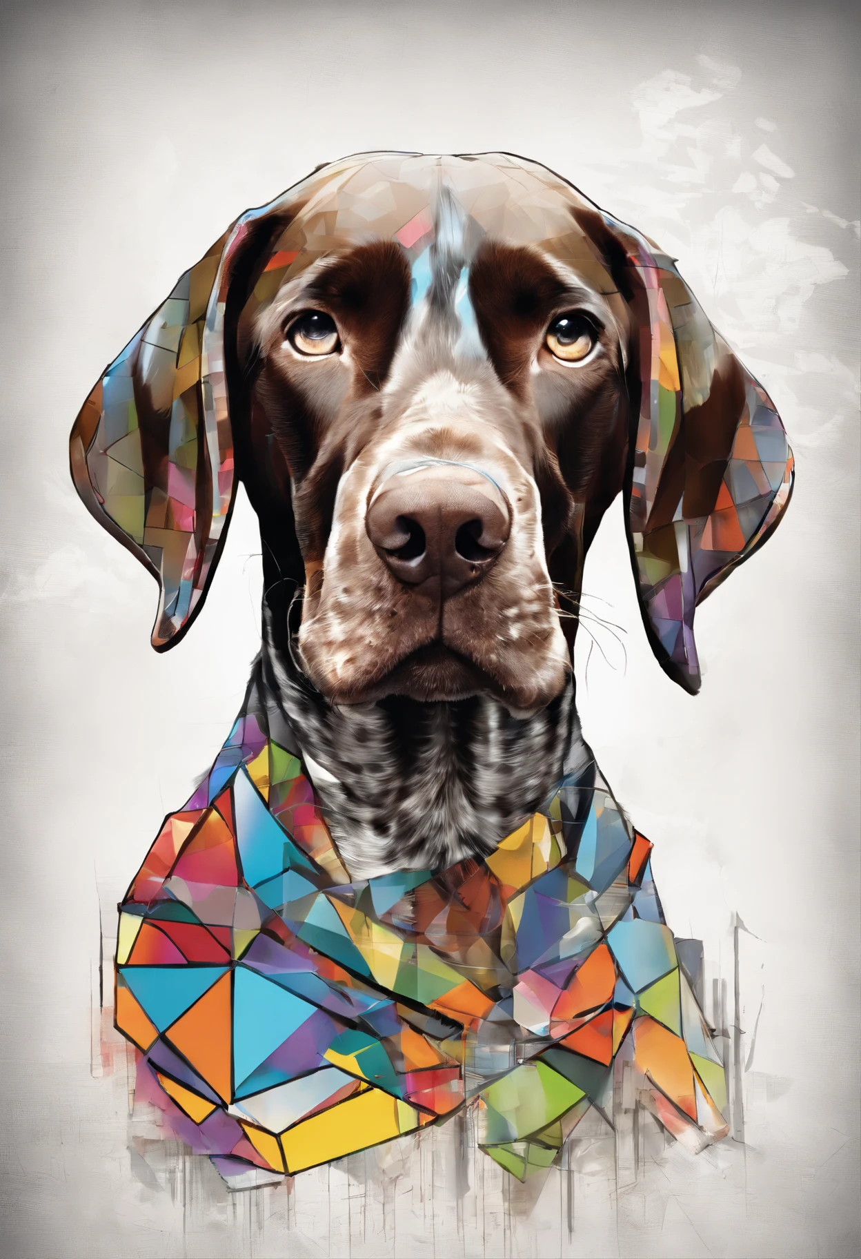 (German shorthair pointer ),(melhor pose),(best angle), (better expression), Eduardo Kobra acolchoamento ,multidimensional geometric wall PORTRAIT, arte, Chibi,Yang08k, lindo, Colouring,
