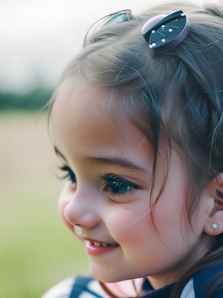 there is a  girl that is looking at something, smiling girl, close up portrait photo, close - up portrait shot, close up portrait shot, close up portrait, side portrait of cute girl, happy kid, ting her head and smiling, happy girl, closeup portrait shot, closeup portrait, closeup of an adorable, medium close up portrait, side portrait imagery