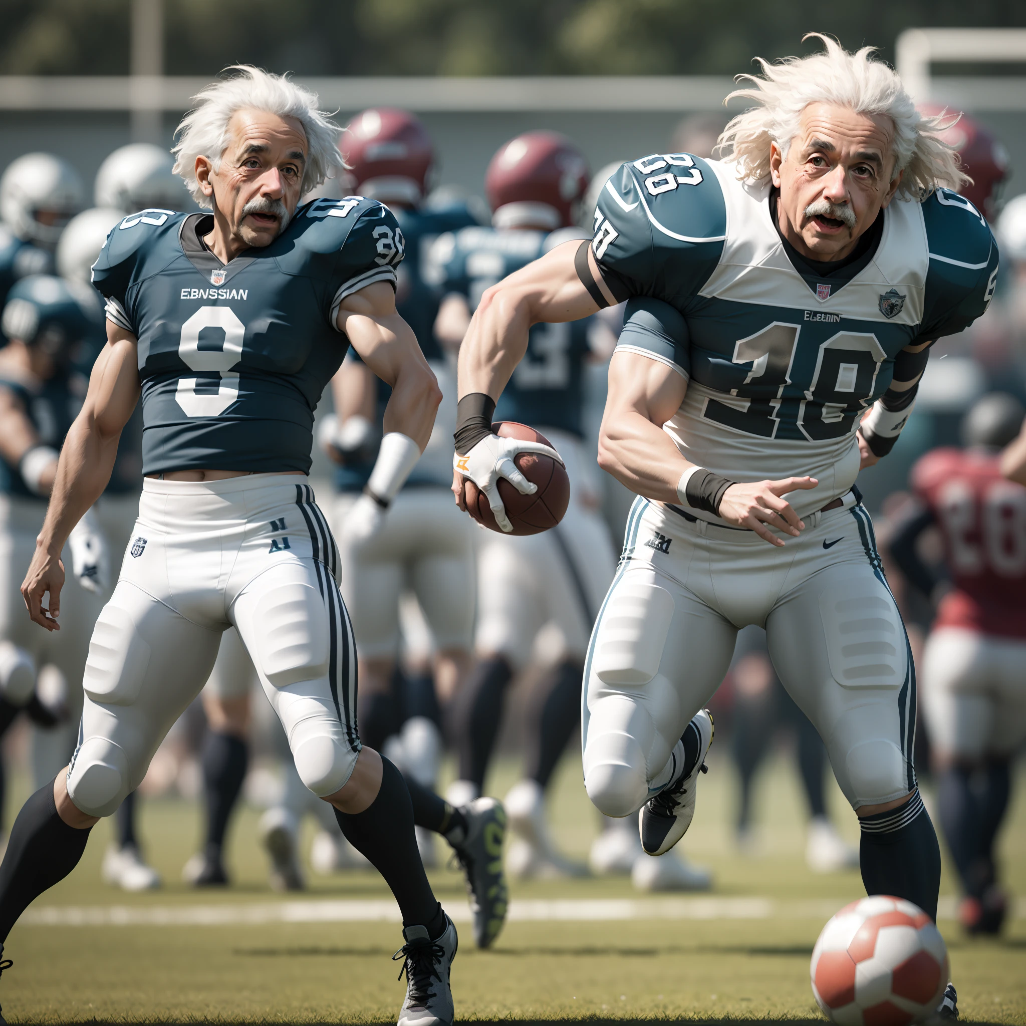 Albert Einstein plays football