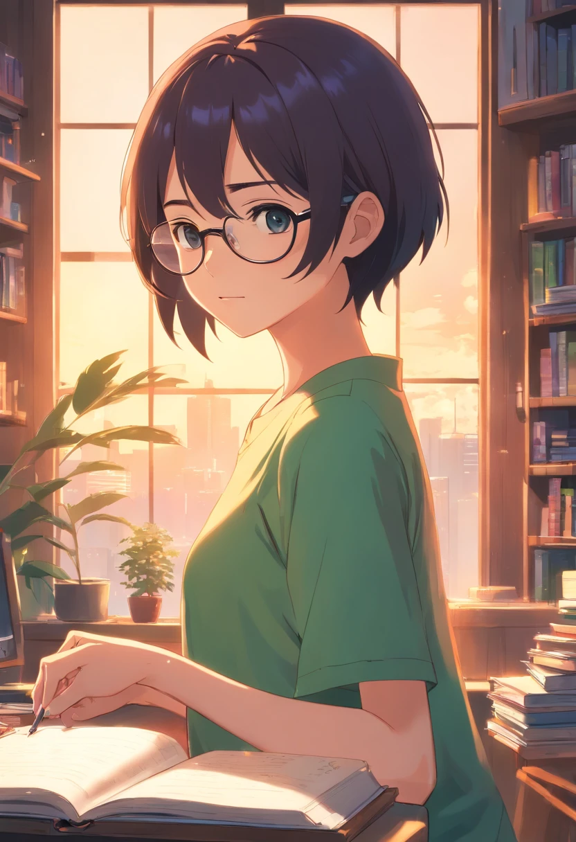 ((imagem super detalhada, auta resolution, 8k, rosto detalhado)) menina (garota) super estudiosa, na sala de uma casa lendo em um livro, wearing goggles, feliz, concentrada, dynamics, pele clara, olhos verdes, vestida com fantasia de gatinho,