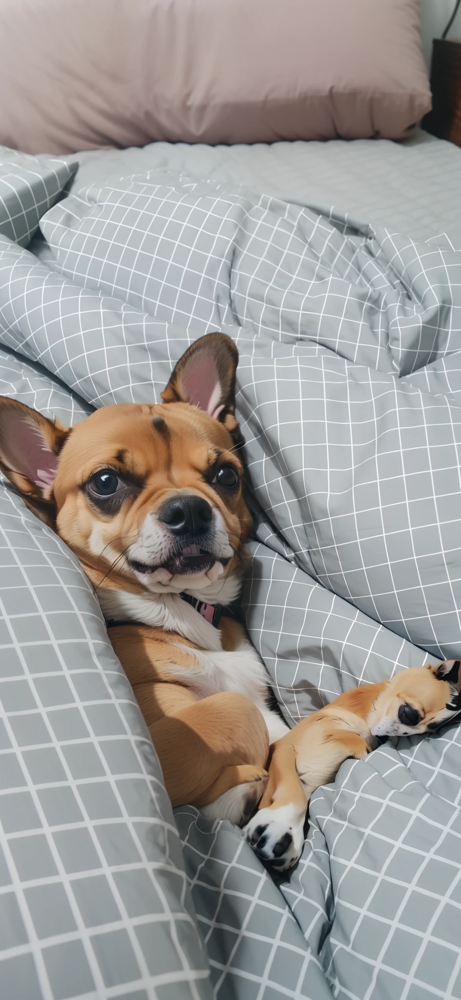 Alafi dog lying in bed,It is covered with a blanket, Chihuahua, cute furry needs your help, lying at the bed, someone sits in bed, laying back on the bed, Lie down in bed, small dog, Lie down in bed, looking defiantly at the camera, posing in bed, awww, Lying in bed, Cute dog