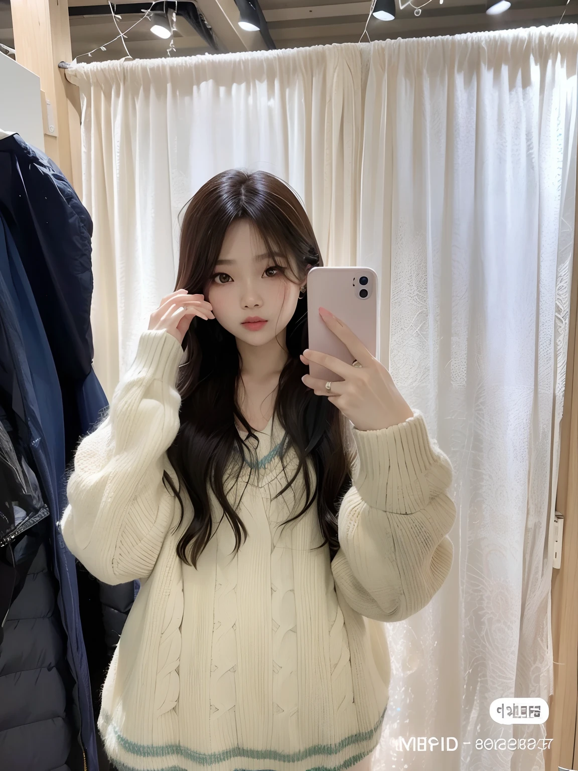 Mulher que tira uma selfie em uma loja de roupas, Ulzzang, Jinyoung Canela, Bae Suzy, Heonhwa Choe, Jaeyeon Nam, com cabelos longos, ☁🌪🌙👩🏾, Lee Ji - Eun, Lee Ji-eun, tzuyu de duas vezes, Kim Doyoung, 8k)), jennie blackpink, Parque Ji-min