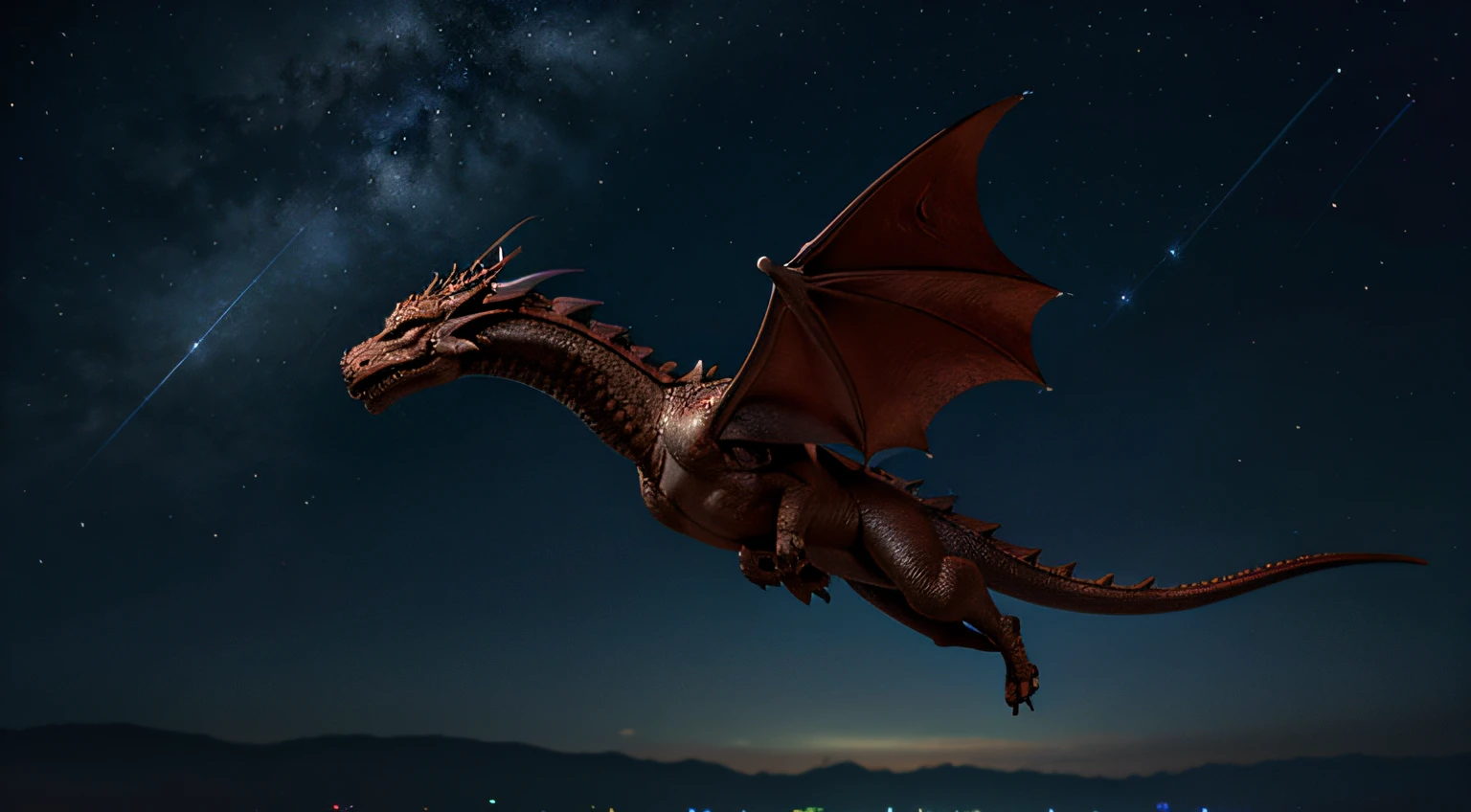 Dragon flying in the night sky