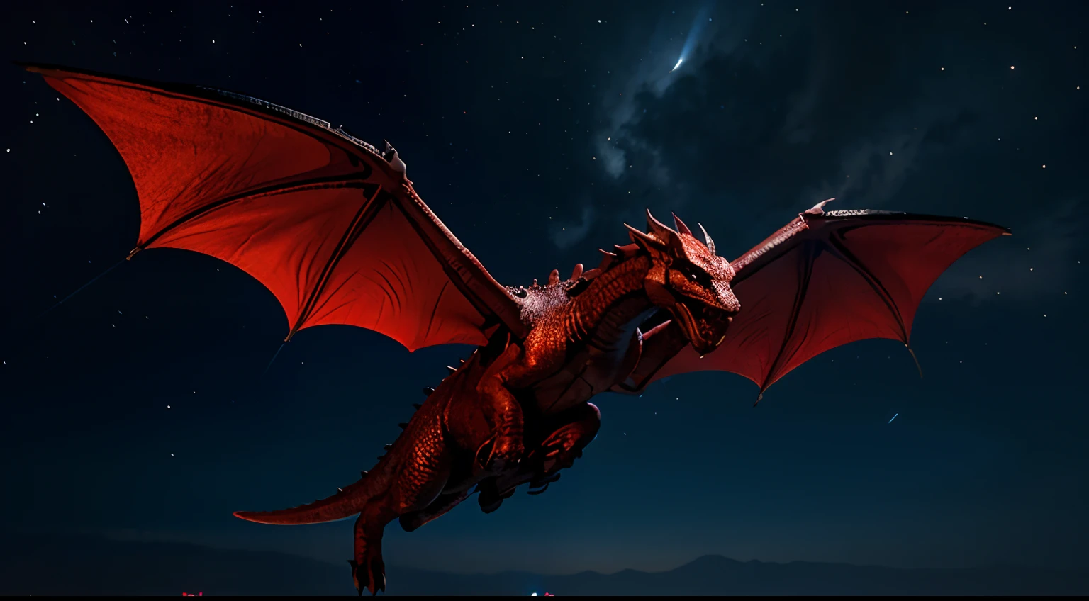 Dragon flying in the night sky