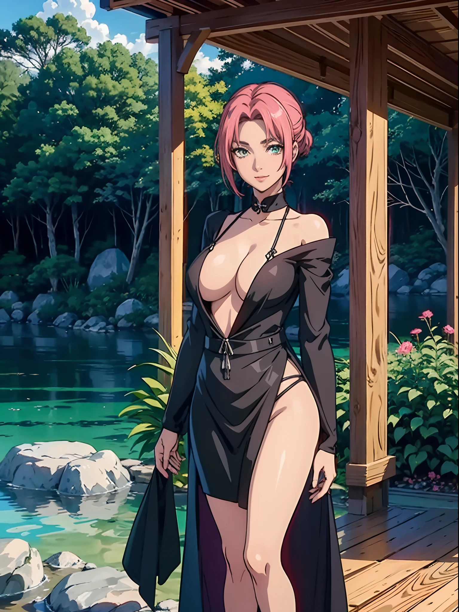 Kirschblütenwald, (Hohe Detailgenauigkeit:1 1), Raues Gesicht, natural skin, High quality, NSFW, Naruto Sakura,Ein rosahaariger,kurzes, detailliertes Haar,green eyes,(big boobs:2.2),shiny skin,(Schulterfreie Kleidung:1.5),Auslaufen aus der Schulter,(Bikini:1.5),(smil:1.2),Rot im Gesicht sein,(Spaltung:1.4),sexy Figur,Perfect body,Rosa Kleidung,gorgeous eyes, (detailliertes Gesicht und Augen), (Das Gesicht: 1 2), Noises,extra, Echtes Foto, ..................PSD, Lampenfilm-Fotografie, Scharfer Fokus, Kontrastreiche Beleuchtung, Empfindliche Haut, High Resolution 8K, Wahnsinnige Details, realistisch, Professionelles Fotoshooting, 8K UHD, Spiegelreflexkamera, Sanfte Beleuchtung, High quality, filmgrain, Fujifilm XT3,Zauberei,Partikel-FX,Arms behind the back, breasts pressed together,(((One beautiful woman))), (((Soio))), masutepiece, Best Quality, Anime, full body Esbian, Large breasts, Kanzashi, bathrobe, kyoto, Onsen inn, (((natta))), Smile, depth of fields,