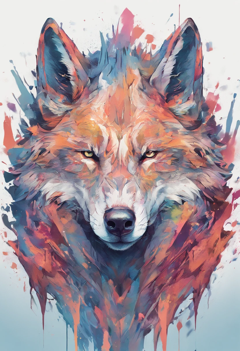 arte splash, a wolf's head, ((fundo branco)), olhos penetrantes, epic instagram, art-station, estilo splash de tinta colorida, contorno, hiperdetalhado intricadamente detalhado, Motor irreal, genial, detalhes intrincados, tela inicial, cores complementares, conceito de fantasia arte, 8K分辨率, obra-prima do deviantart, oil-painting, pinceladas pesadas, pingos de tinta, artes de salpicos