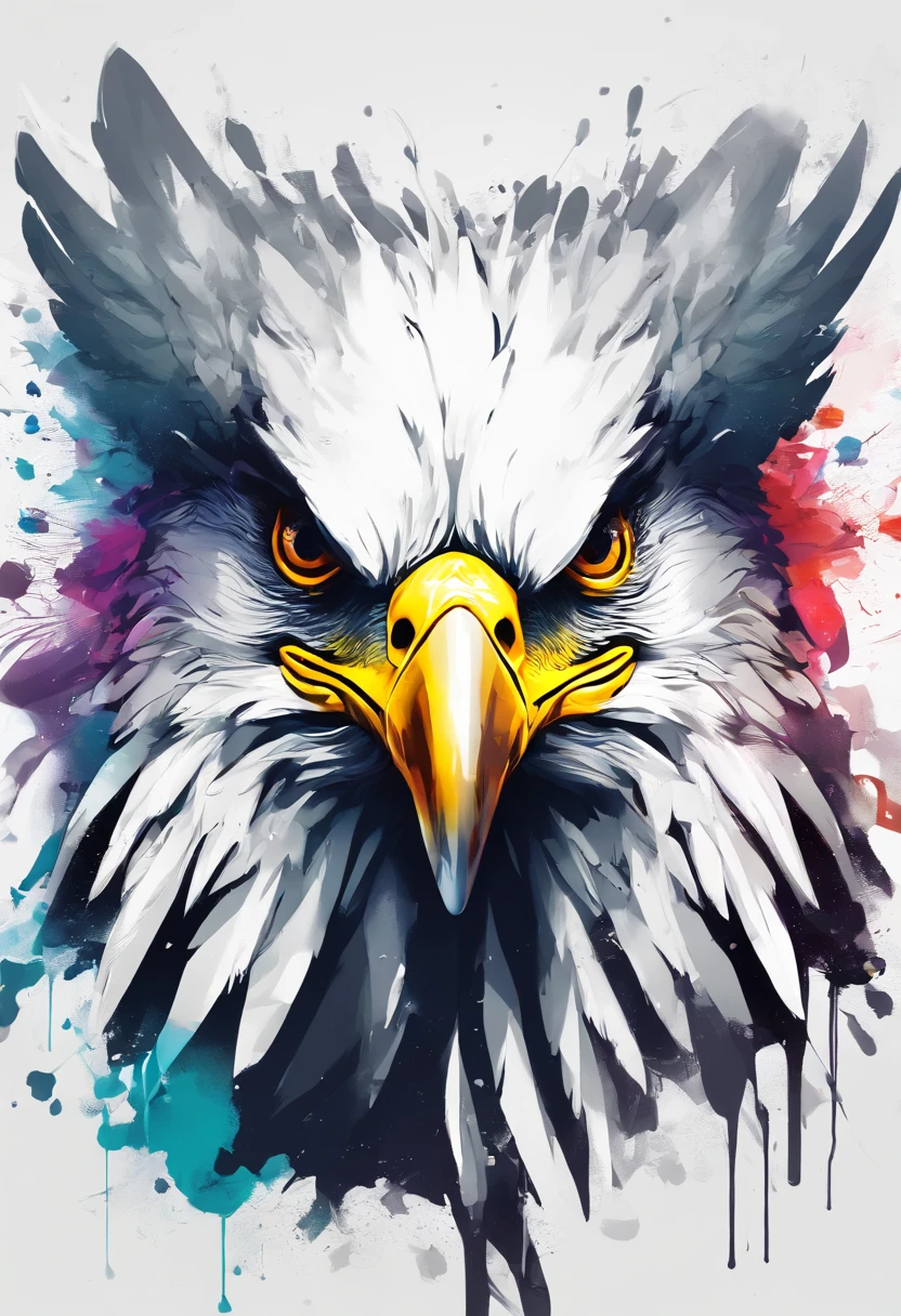arte splash, An eagle's head, ((fundo branco)), olhos penetrantes, epic instagram, art-station, estilo splash de tinta colorida, contorno, hiperdetalhado intricadamente detalhado, Motor irreal, genial, detalhes intrincados, tela inicial, cores complementares, conceito de fantasia arte, 8K分辨率, obra-prima do deviantart, oil-painting, pinceladas pesadas, pingos de tinta, artes de salpicos