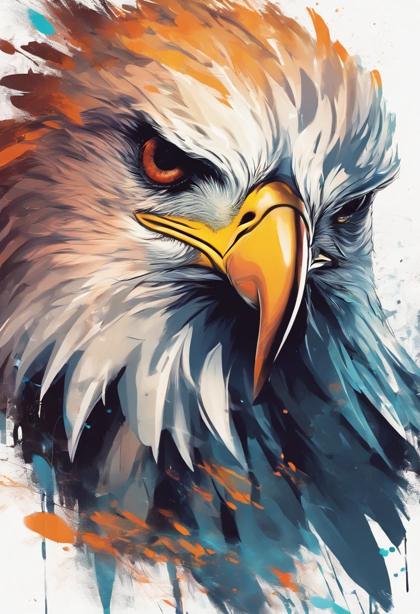 arte splash, An eagle's head, ((white background)), piercing eyes, Epic Instagram, art-station, splash style of colorful paint, Contour, hyper-detailed intricately detailed, engine unreal, awesome, details Intricate, splashscreen, colors complementary, fantasy concept art, 8K resolution, deviantart masterpiece, oil-painting, heavy brush strokes, paint drips, splash arts