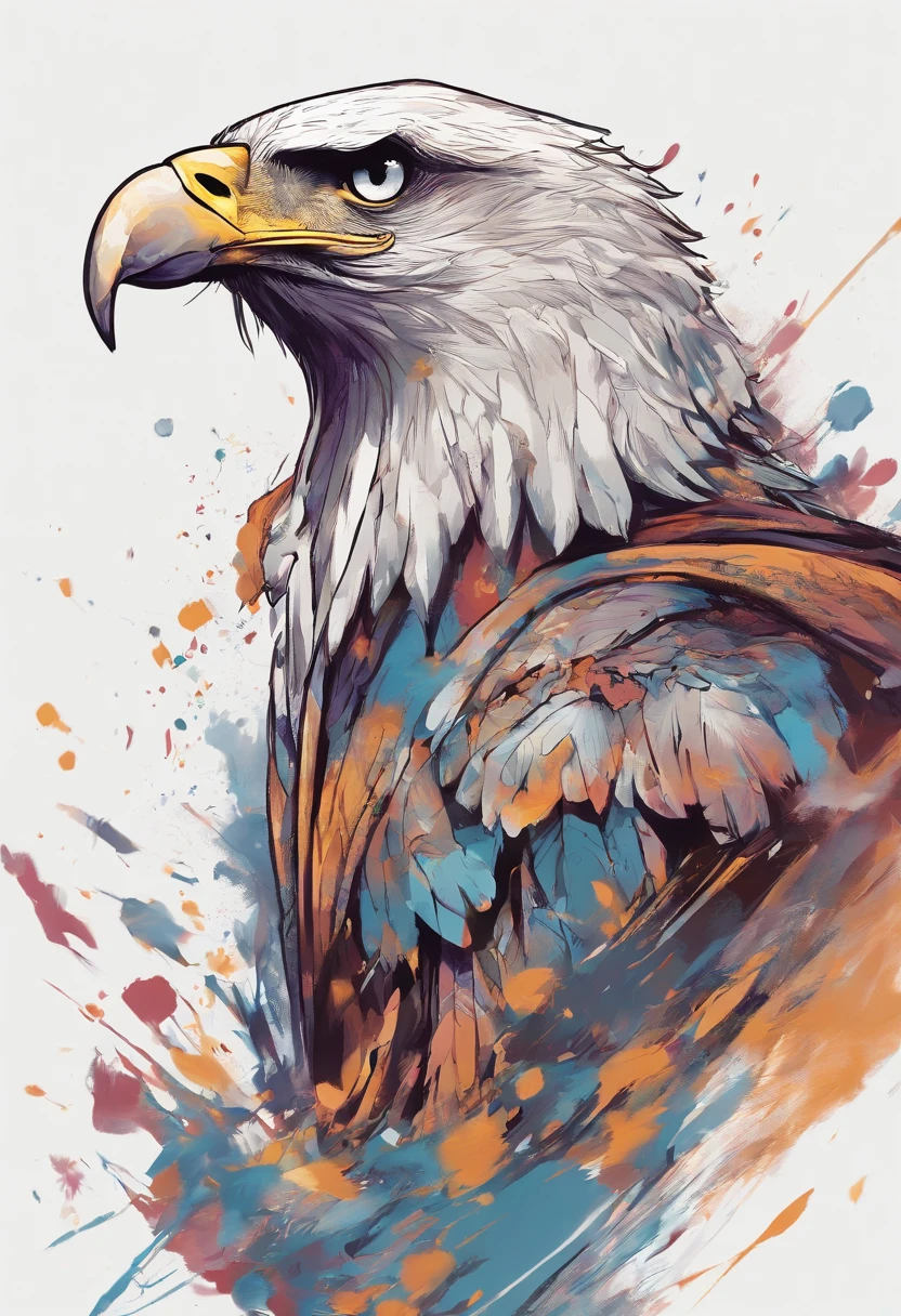 arte splash, An eagle's head, ((fundo branco)), olhos penetrantes, epic instagram, art-station, estilo splash de tinta colorida, contorno, hiperdetalhado intricadamente detalhado, Motor irreal, genial, detalhes intrincados, tela inicial, cores complementares, conceito de fantasia arte, 8K分辨率, obra-prima do deviantart, oil-painting, pinceladas pesadas, pingos de tinta, artes de salpicos