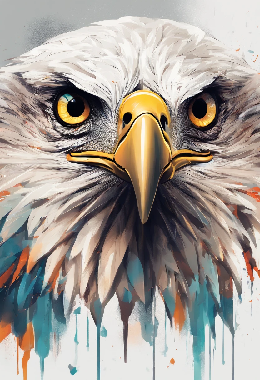 arte splash, An eagle's head, ((fundo branco)), olhos penetrantes, epic instagram, art-station, estilo splash de tinta colorida, contorno, hiperdetalhado intricadamente detalhado, Motor irreal, genial, detalhes intrincados, tela inicial, cores complementares, conceito de fantasia arte, 8K分辨率, obra-prima do deviantart, oil-painting, pinceladas pesadas, pingos de tinta, artes de salpicos