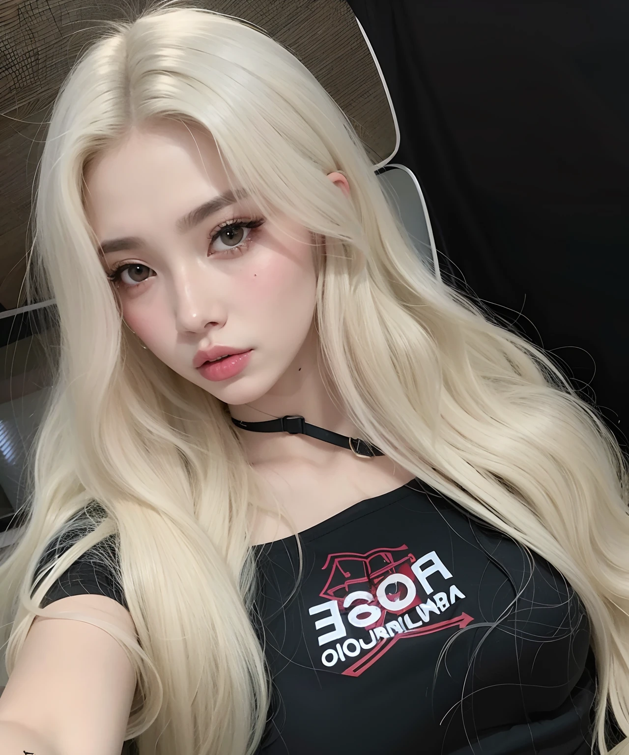 um Close up de uma mulher com longos cabelos loiros vestindo uma camisa preta, her hair is white, ava max, Parque Roseanne do Blackpink, Tifa Lockhart com cabelos brancos, Retrato de Jossi de Blackpink, 韓国アイドル, jossi do blackpink, com longos cabelos brancos, com cabelos longos brancos, menina coreana, Cl, very very pale blond hair