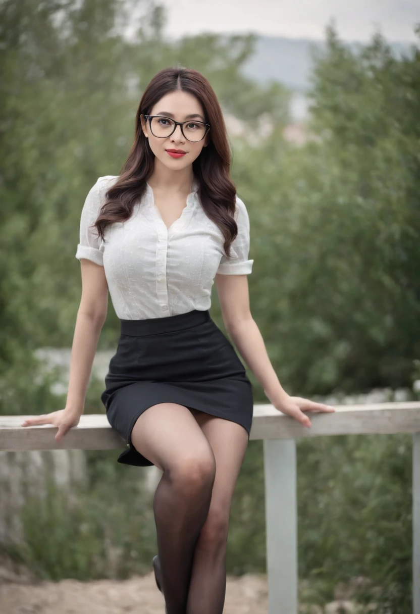 Big Breasts Teacher,with glasses,enchanting,Charming,black lence stockings,Black hip skirt,ccurateblack hair,Long legs