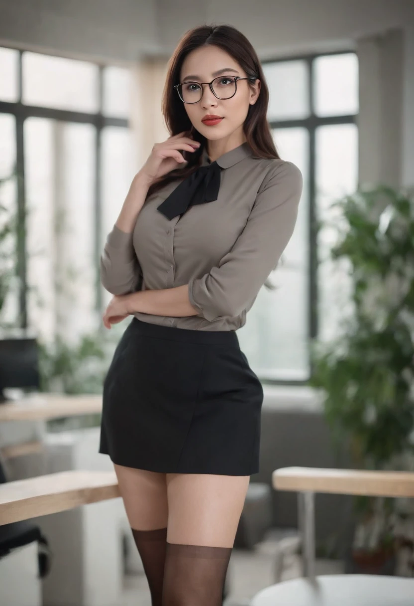 Big Breasts Teacher,with glasses,enchanting,Charming,black lence stockings,Black hip skirt,ccurateblack hair,Long legs