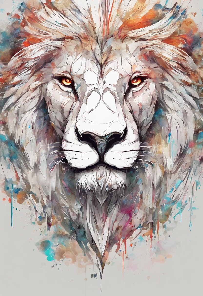 arte splash, a lion's head, ((fundo branco)), olhos penetrantes, epic instagram, art-station, estilo splash de tinta colorida, contorno, hiperdetalhado intricadamente detalhado, Motor irreal, genial, detalhes intrincados, tela inicial, cores complementares, conceito de fantasia arte, 8K分辨率, obra-prima do deviantart, oil-painting, pinceladas pesadas, pingos de tinta, artes de salpicos