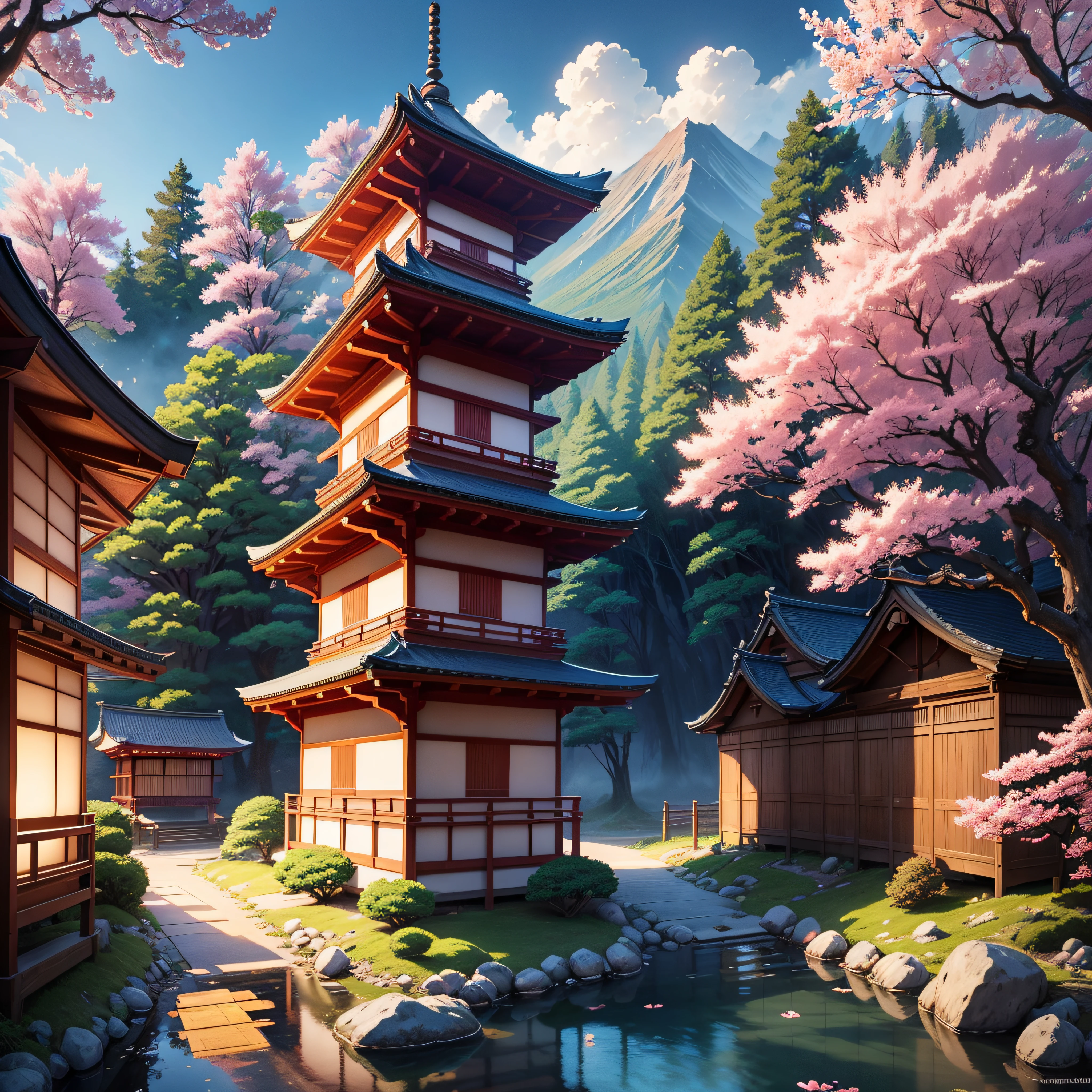 Beautiful shrine scenery, cherryblossom, Pines, Anime Background Art, japanese art style, beautiful anime scene, detailed scenery - width 672, Background art, Anime landscapes, Anime Background, Beautiful anime scenery, Beautiful peace scenes in anime, landscape artwork, Japan Village, Anime landscape concept art, 8K)) --auto