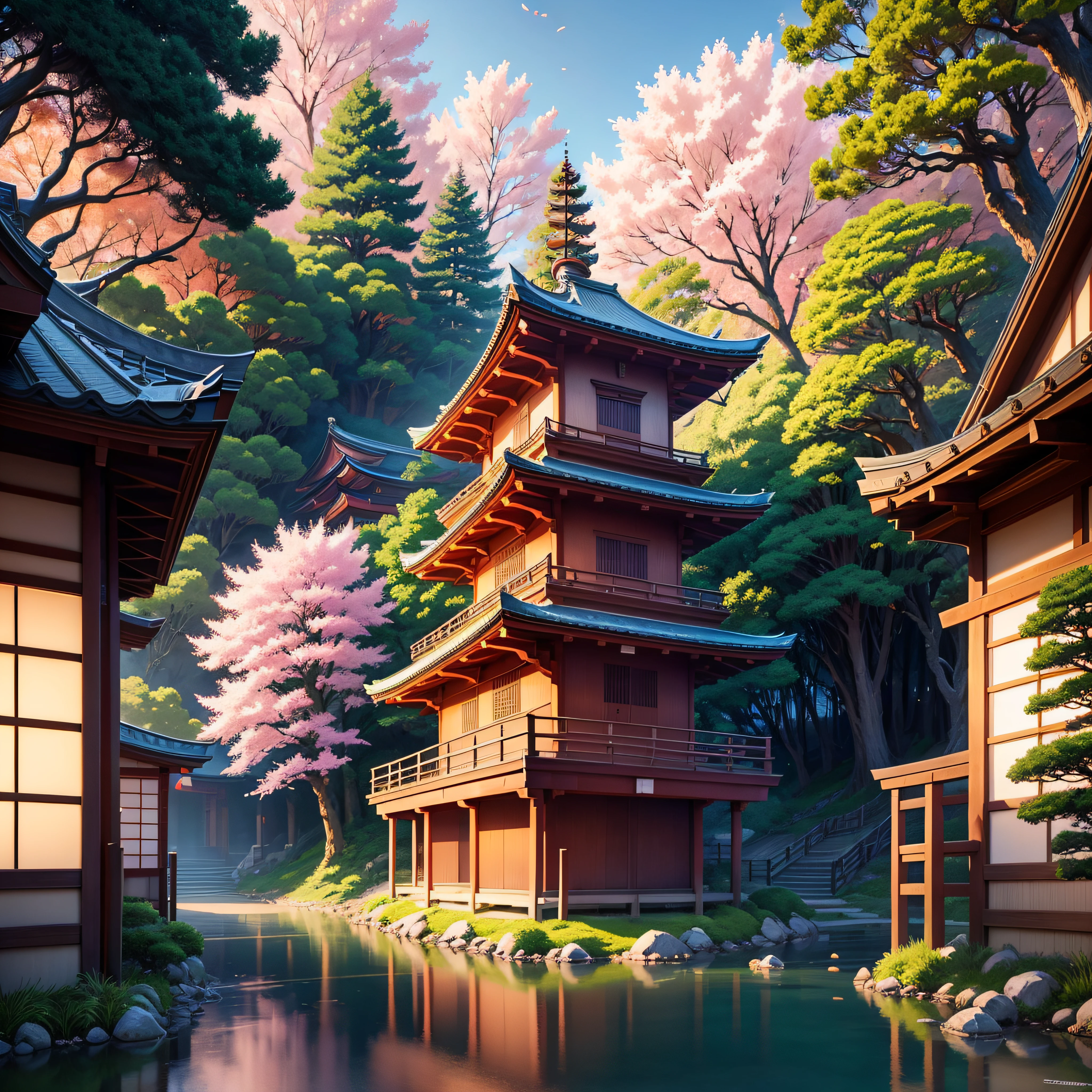 Beautiful shrine scenery, cherryblossom, Pines, Anime Background Art, japanese art style, beautiful anime scene, detailed scenery - width 672, Background art, Anime landscapes, Anime Background, Beautiful anime scenery, Beautiful peace scenes in anime, landscape artwork, Japan Village, Anime landscape concept art, 8K)) --auto
