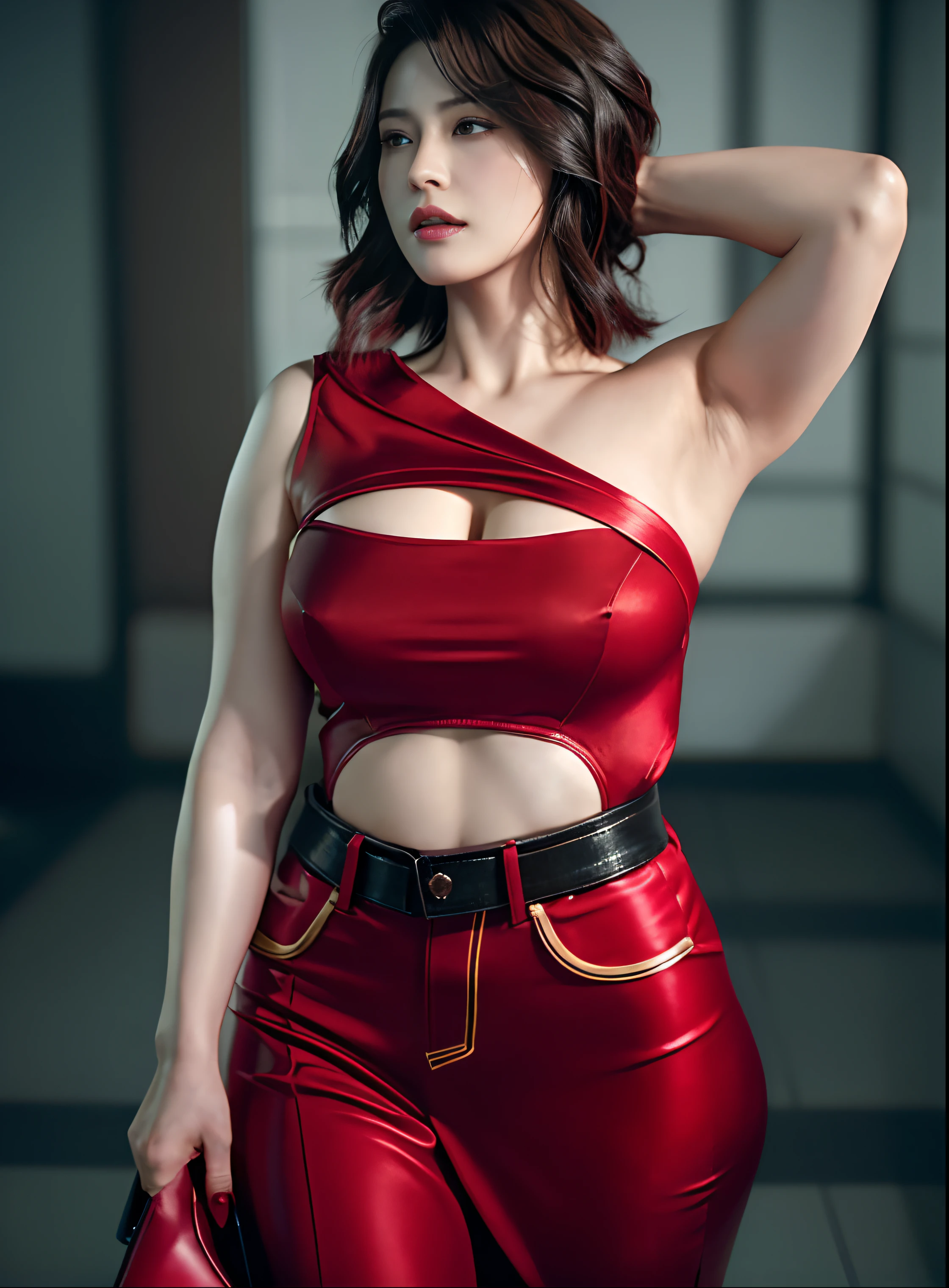 (Highest quality:1.3), cinematic shot, masterpiece, (sharp focus:1.5), (photorealistic:1.3), Ada Wong, 35 years old Woman, revealing clothes, Sexy woman, hot woman, gorgeous character, lusty Beauty, seductive, sensual lust in her beauty, erotic clothes, Ada Wong is a prominent character in the Resident Evil video game series. She is known for her mysterious and enigmatic persona. With her striking appearance, Ada often wears a beautiful qipao dress, which is a traditional Chinese outfit. Her dark hair, intense eyes, and a penchant for high heels contribute to her alluring and iconic look.

Ada is characterized by her intelligence, resourcefulness, and combat skills. She's skilled in using firearms, melee weapons, and gadgets, making her a versatile fighter. Throughout the series, she's often seen as an independent and secretive individual, driven by her own motives. Her interactions with other characters are usually marked by a sense of ambiguity and hidden agendas.

Ada's involvement in the series typically revolves around espionage, uncovering conspiracies, and dealing with biohazard outbreaks. Her complex relationships with other characters, such as Leon S. Kennedy, contribute to the intrigue and drama within the game's narrative. Overall, Ada Wong's multifaceted personality, captivating appearance, and central role in the Resident Evil series make her a memorable and iconic game character, resident evil character,(highly detailed skin),  (detailed face), detailed background, cinematic scene, intricate details, UHD, detailed eyes,