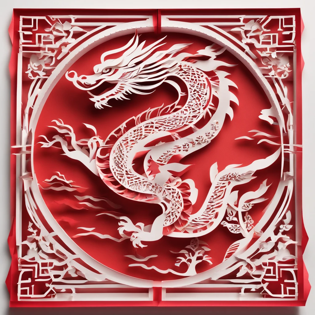 Chinese New Year,Chinese zodiac,drak,chinesedragon,Red paper cutout,Festive window paper,
