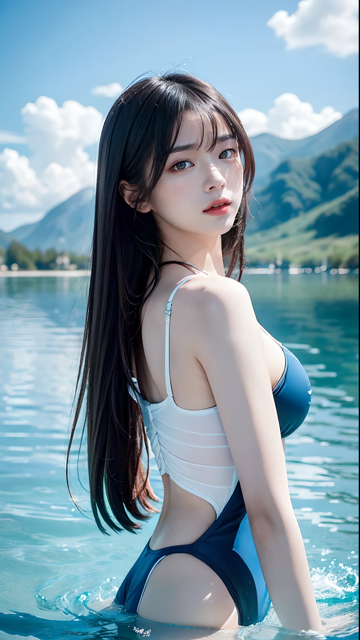 ultra realistic photograph of a stunning anthropomorphic femdragon beautiful gorgeous, in swimwear, lies on the water surface of the lake, stunning composition evoke a sense of admiration, hyper realistic and hyper detailed, hyper emotional, epic cinematic lighting, 32k UHD resolution, shot on Hasselblad H6D 400c Multi shot, Mitakon Speedmaster 35mm f 1. 2 XCD --style expressive --ar 1:2 --upanime --niji 5 --q 3