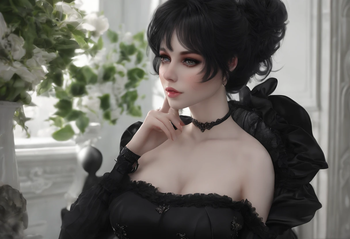 (extremely detailed CG:1.2), (masterpiece:1.2), (best quality:1.2),,((absurdres)),looking at viewer, solo,1girl,goth ,emo ,pale skin,short hair,black hair,20 year old,freckles,black lipstick,heavy eye shadow,heavy eye liner,heavy makeup,fit body,sweaty,full body,nude,small boobs,hairy pussy