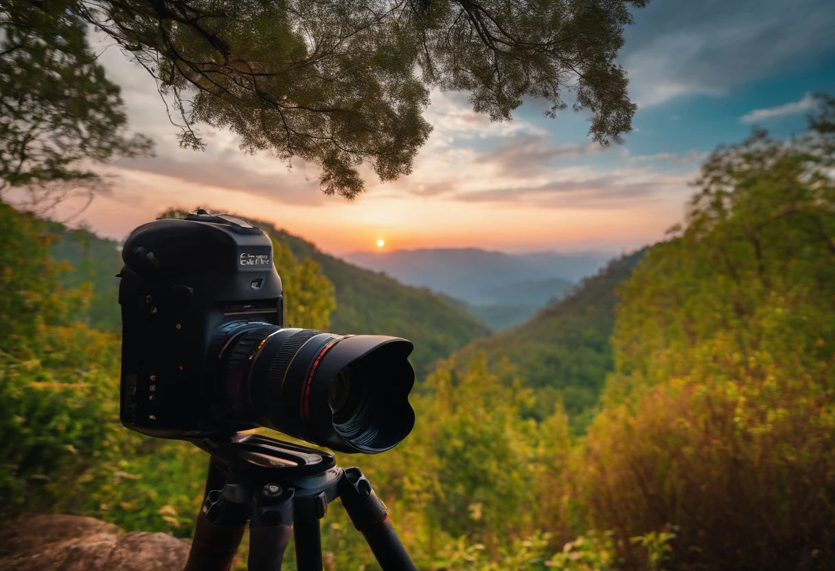Camera lense in front of nature
