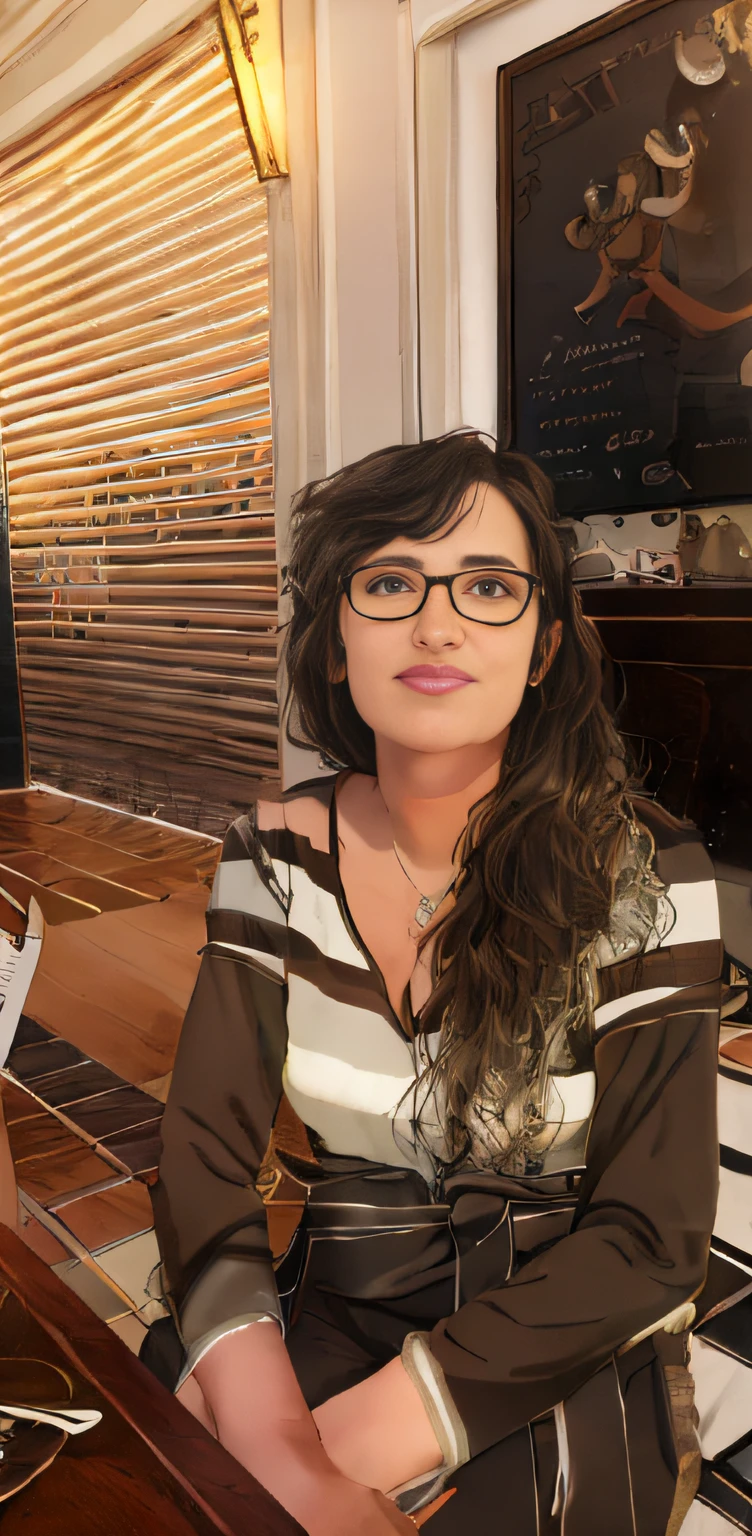 there is a woman whit glasses sitting at a table with a cup of coffee, by Nándor Katona, by Glòria Muñoz, by Gina Pellón, by Amelia Peláez, by Fede Galizia, by Ramón Silva, by Andrée Ruellan, by Verónica Ruiz de Velasco, by Luis Molinari