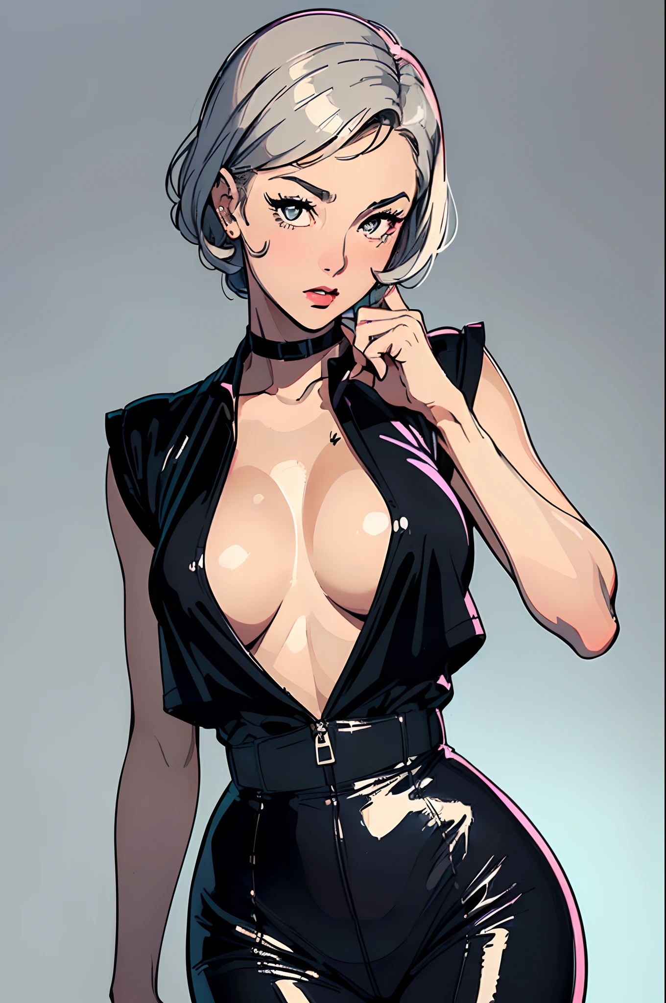 (Simple 2d illustrative Sketch, outlined:1.4), (of a __1950s__ inspired velvet gangster woman:1.4) (mature face:1.2), petite perky breasts, sexually attractive, glossy highlights, thick hips, nsfw suit vest open, uncovered , extremely aroused, luminous silver eyes, smooth tan skin, shy look, blush, (retro wave style colors), (background, minimalistic motif:1.3)