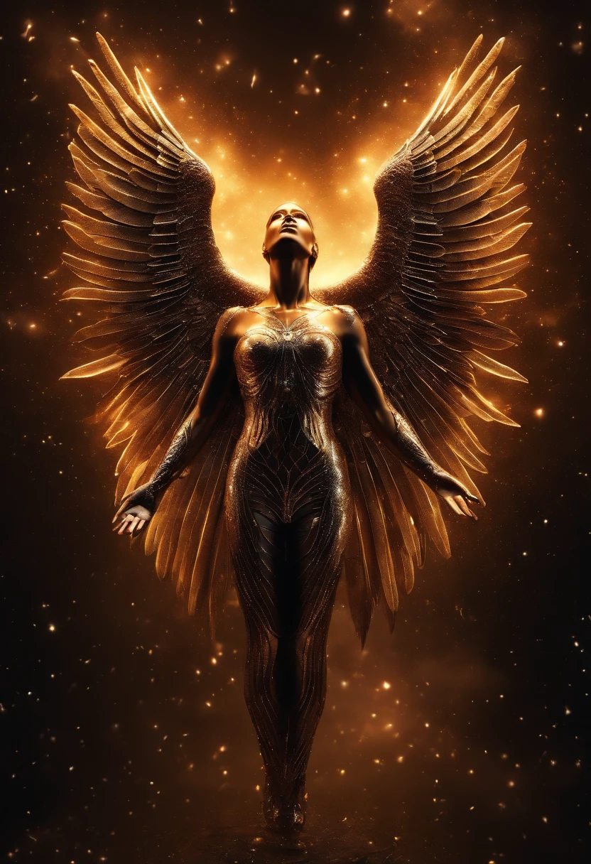 cosmic fallen angel, olhos claros brilhantes, Biomechanicals, estranho, assustador, Pesadelo, cores muito brilhantes, light particles, com luz brilhante, Mshiff, Arte do papel de parede, Papel de parede UHD