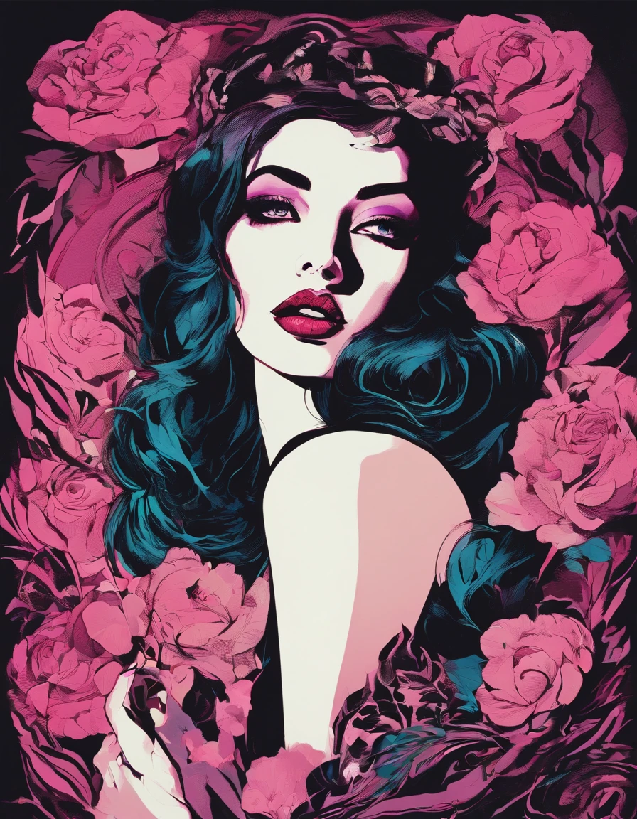 Dramatic Lighting, Chiaroscuro, Evocative Depth, chiaroscuro technique on sensual illustration of an elegant woman, vintage horror, eerie, matte painting, by Hannah Dale, by Harumi Hironaka, extremely soft colors, vibrant, highly detailed, digital artwork, high contrast, dramatic, refined, tonal, Use a sinister color palette and shadowy lighting to create a sense of foreboding