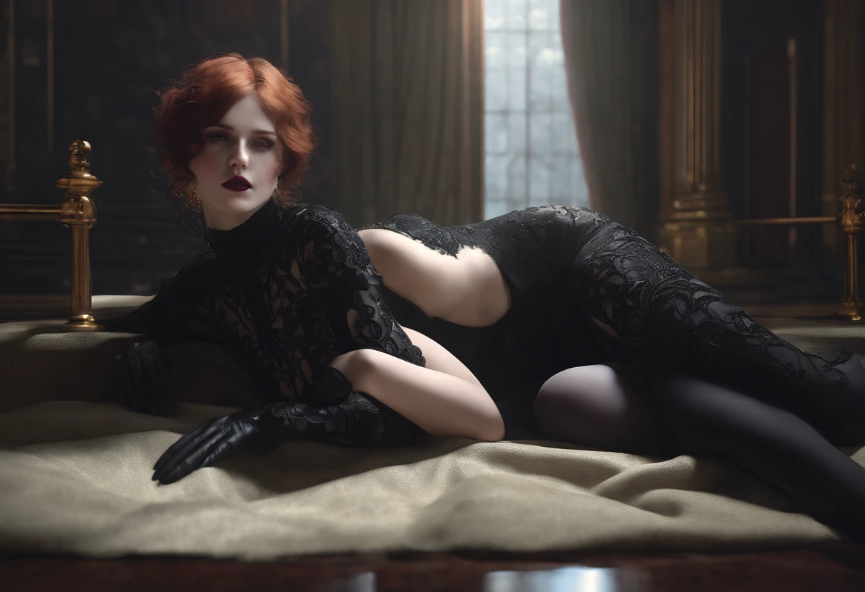 (extremely detailed CG:1.2), (masterpiece:1.2), (best quality:1.2),,((absurdres)),looking at viewer, solo,1girl,goth ,emo ,pale skin,short hair,black hair,20 year old,freckles,black lipstick,heavy makeup,fit body,sweaty,full body,nude