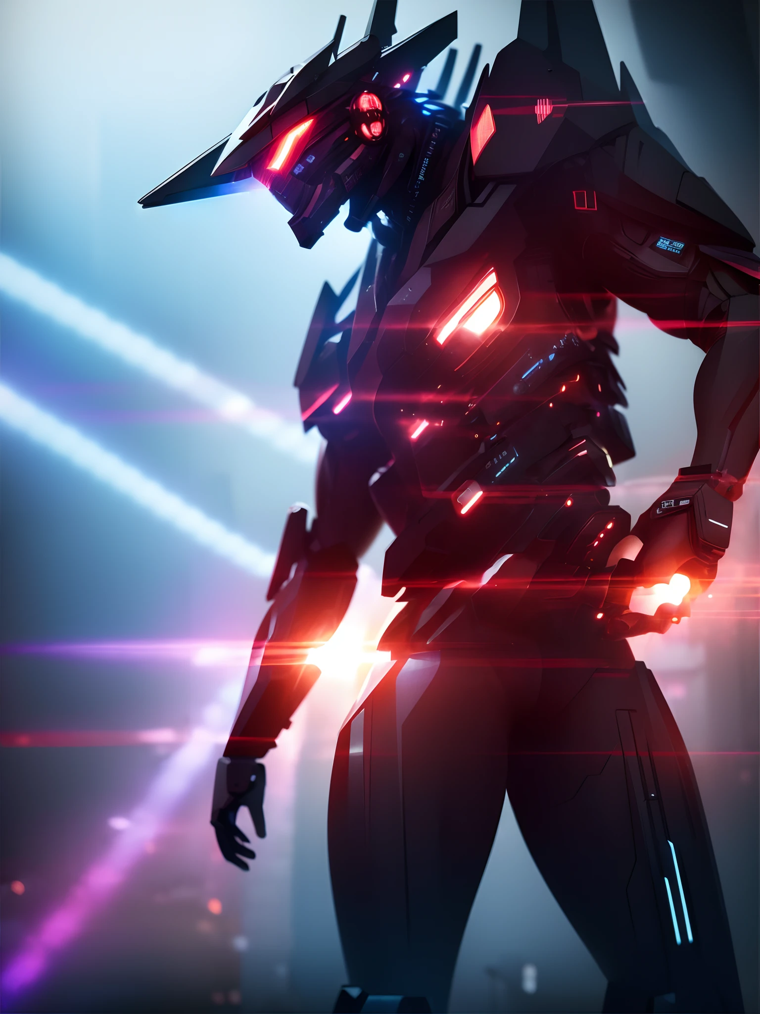 (Best quality,4K,8K,A high resolution,Masterpiece:1.2),Ultra-detailed, Cyberpunk, Futuristic, Intense, Two -yeld bo Cool, Mecha, high detal, Red and black mech, Blue-black mech, dynamicposes, Advanced technology, Neon lights, Powerful aura, high-tech weapon, Complex mechanical parts, sci-fi cityscape, Luminous sun visor, SleekDesign, Digital enhancements, energy beams, Dramatic shadows, urban surroundings, Immersive environments